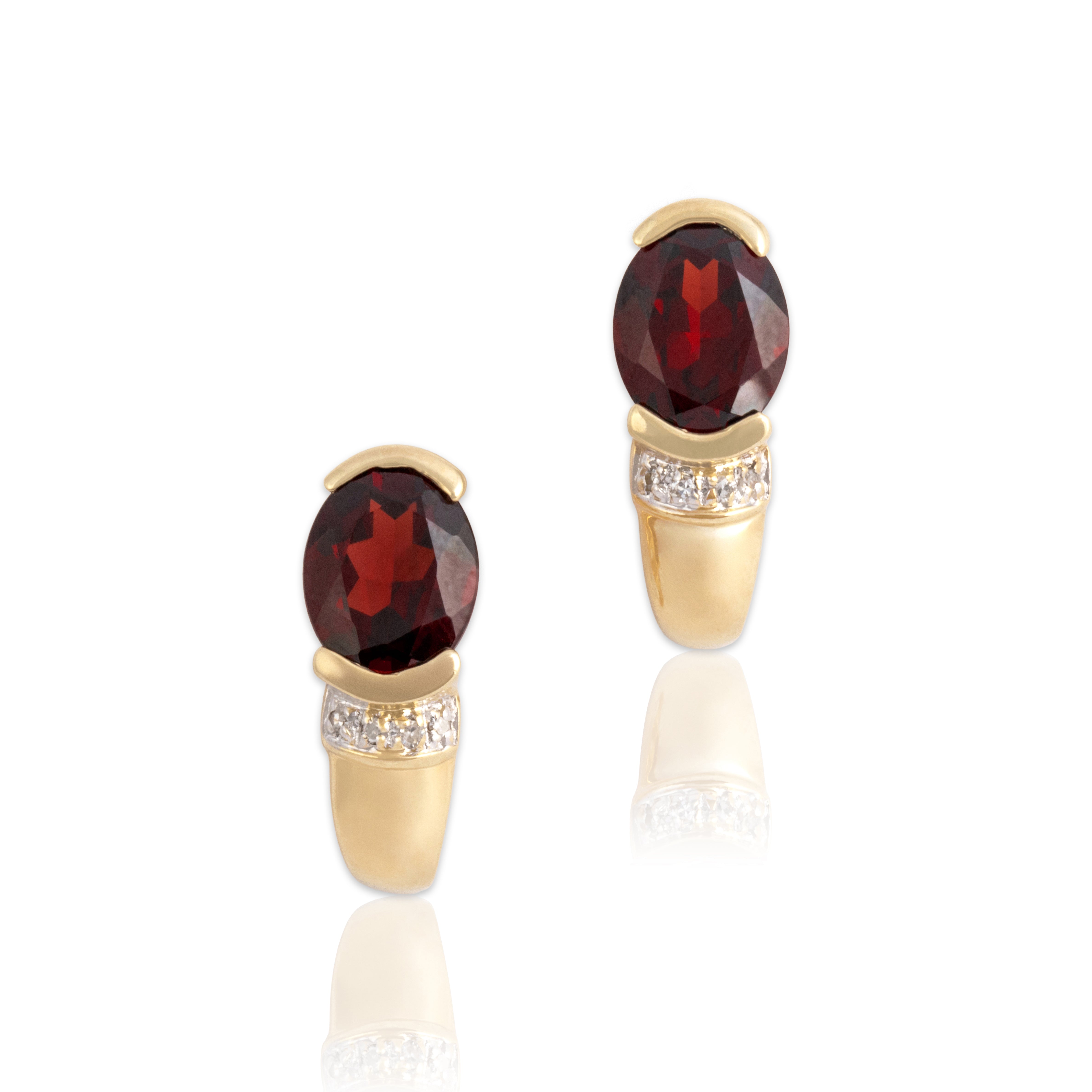 Vintage 10k Yellow Gold 3.84cttw Garnet Diamond Half-Bezel Drop Stud Earrings