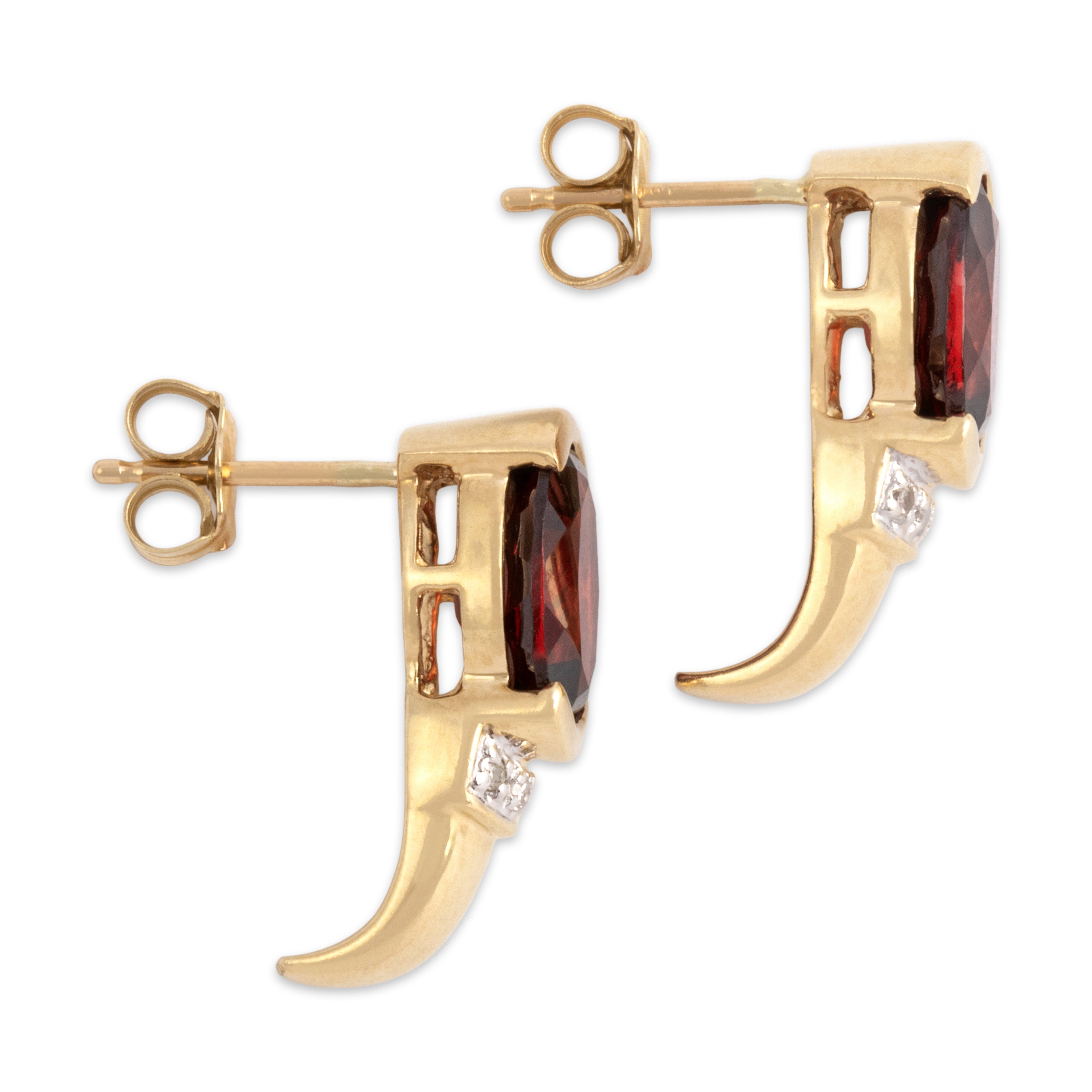 Vintage 10k Yellow Gold 3.84cttw Garnet Diamond Crimson Half-Bezel Drop Stud Earrings - Side view