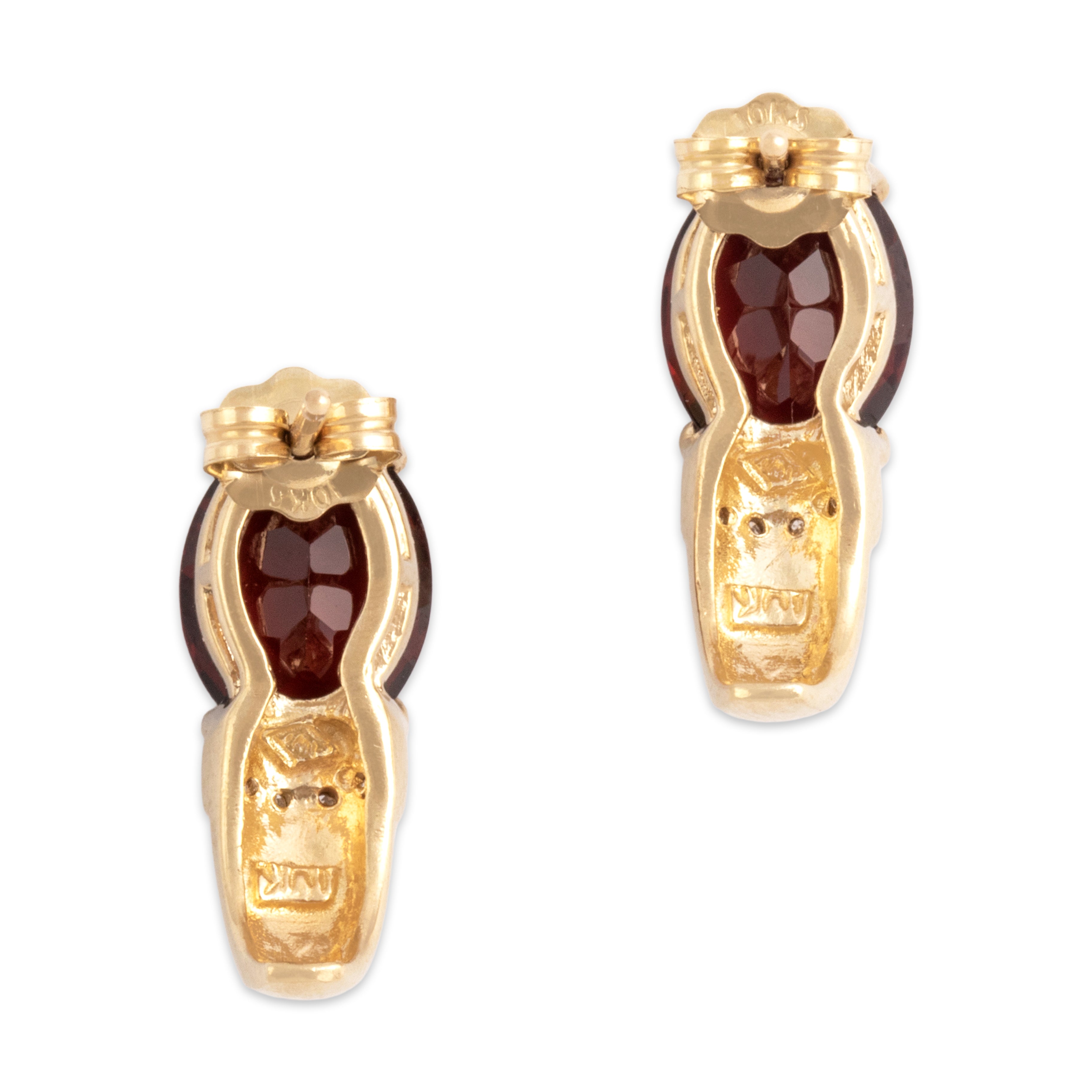 Vintage 10k Yellow Gold 3.84cttw Garnet Diamond Crimson Half-Bezel Drop Stud Earrings - Back view