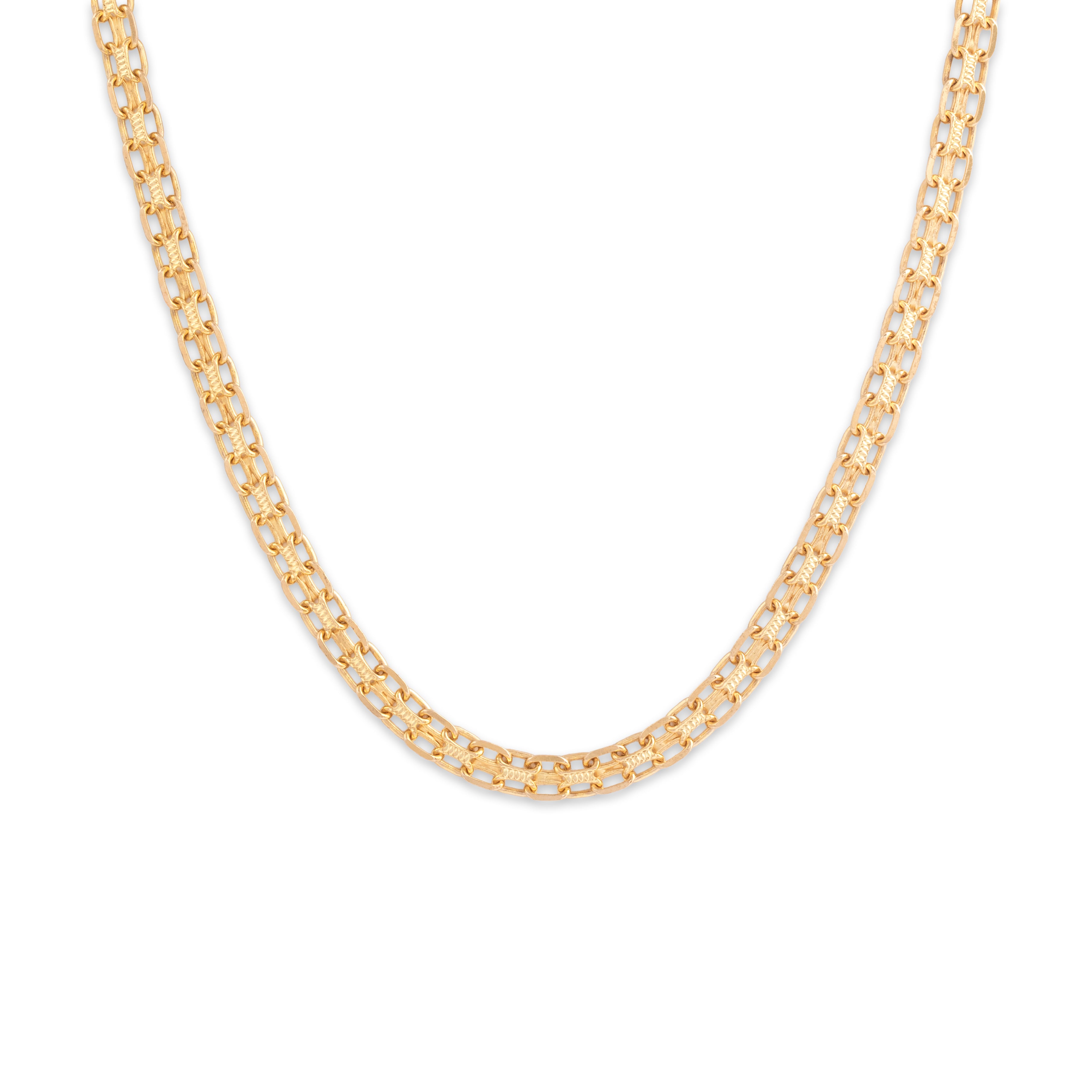 Vintage Italian 14k Yellow Gold Interlocking Rectangle Link Necklace - Close-up view