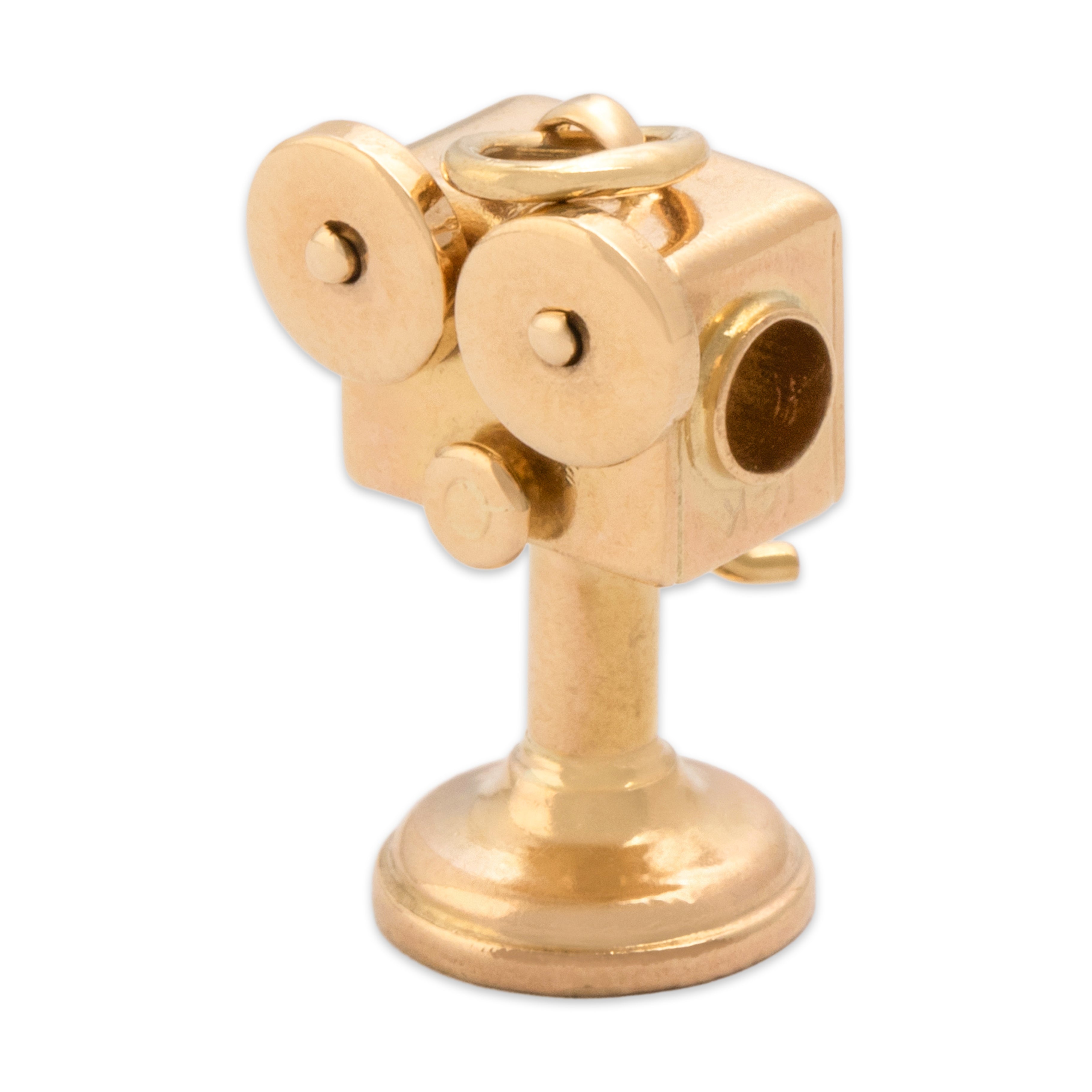 Vintage 14k Yellow Gold Articulating Cinema Film Projector Charm / Pendant - Side view