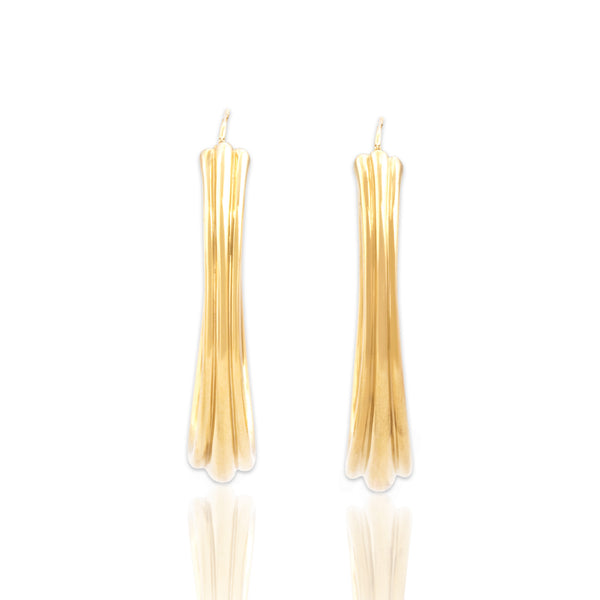 Vintage Large 14k Yellow Gold Triple Ribbed Hoop Earrings