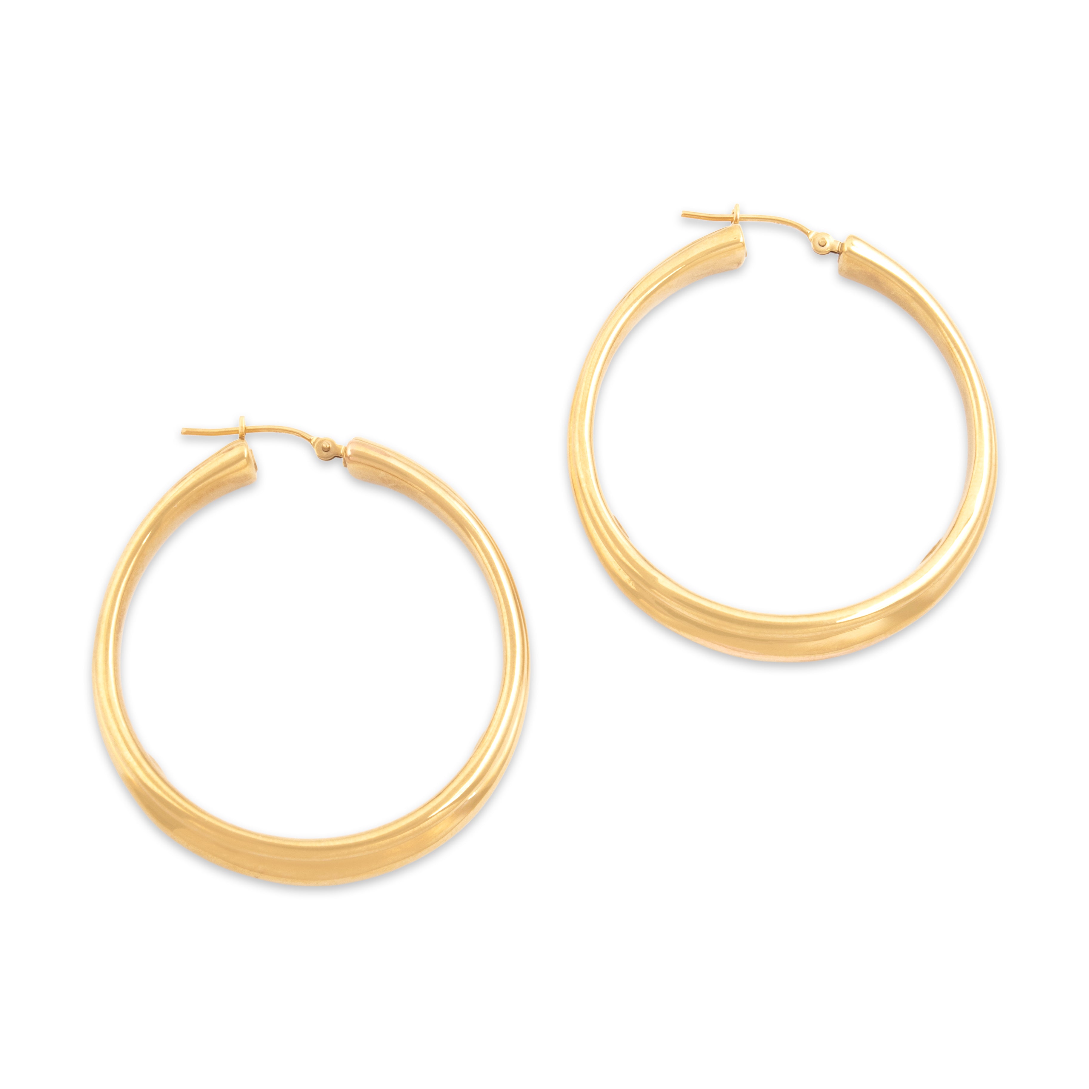 Vintage Large 14k Yellow Gold Triple Ribbed Hoop Earrings - Overall view