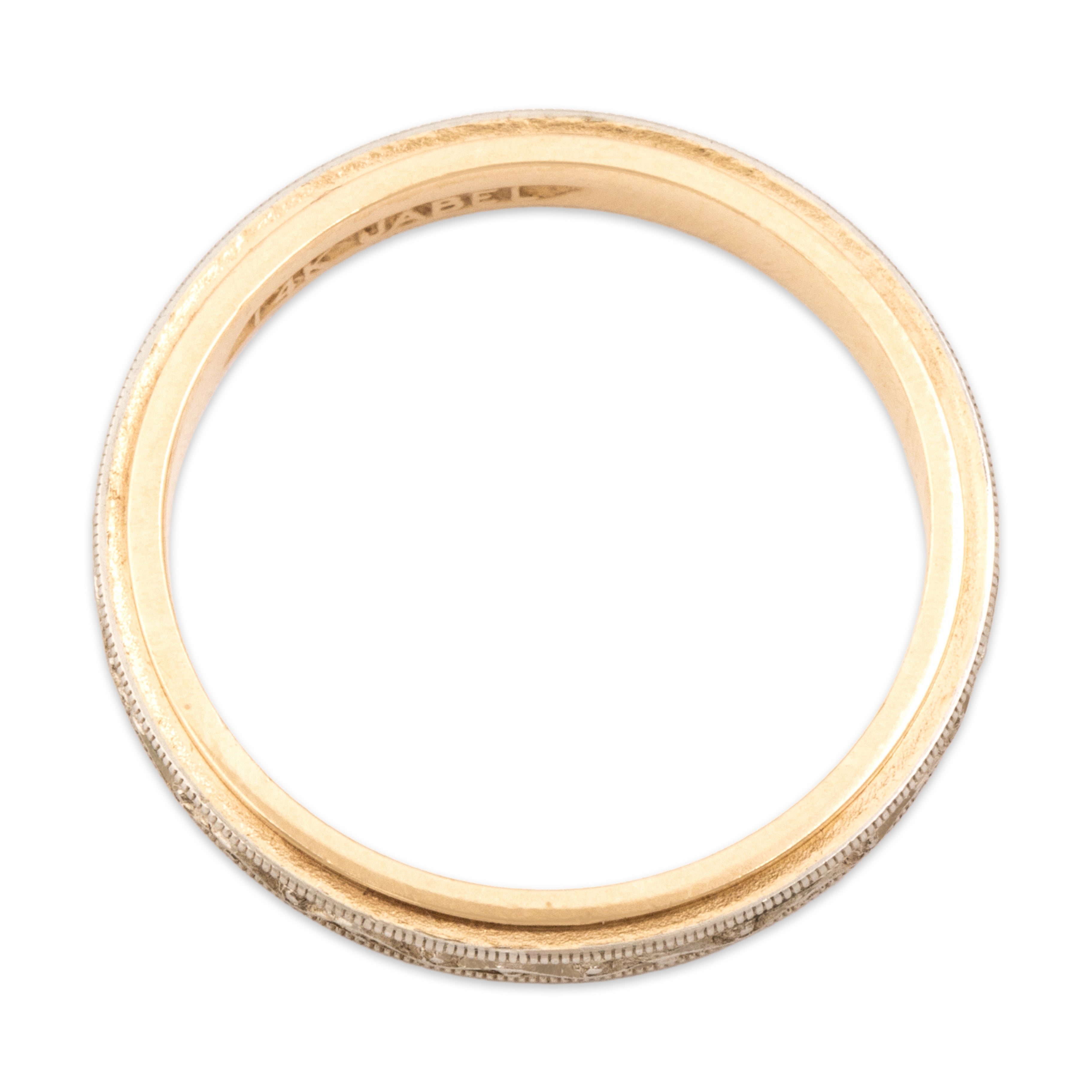 Vintage 14k Yellow & White Gold Elegant Milgrain Scroll Eternity Band Ring - detail view #1