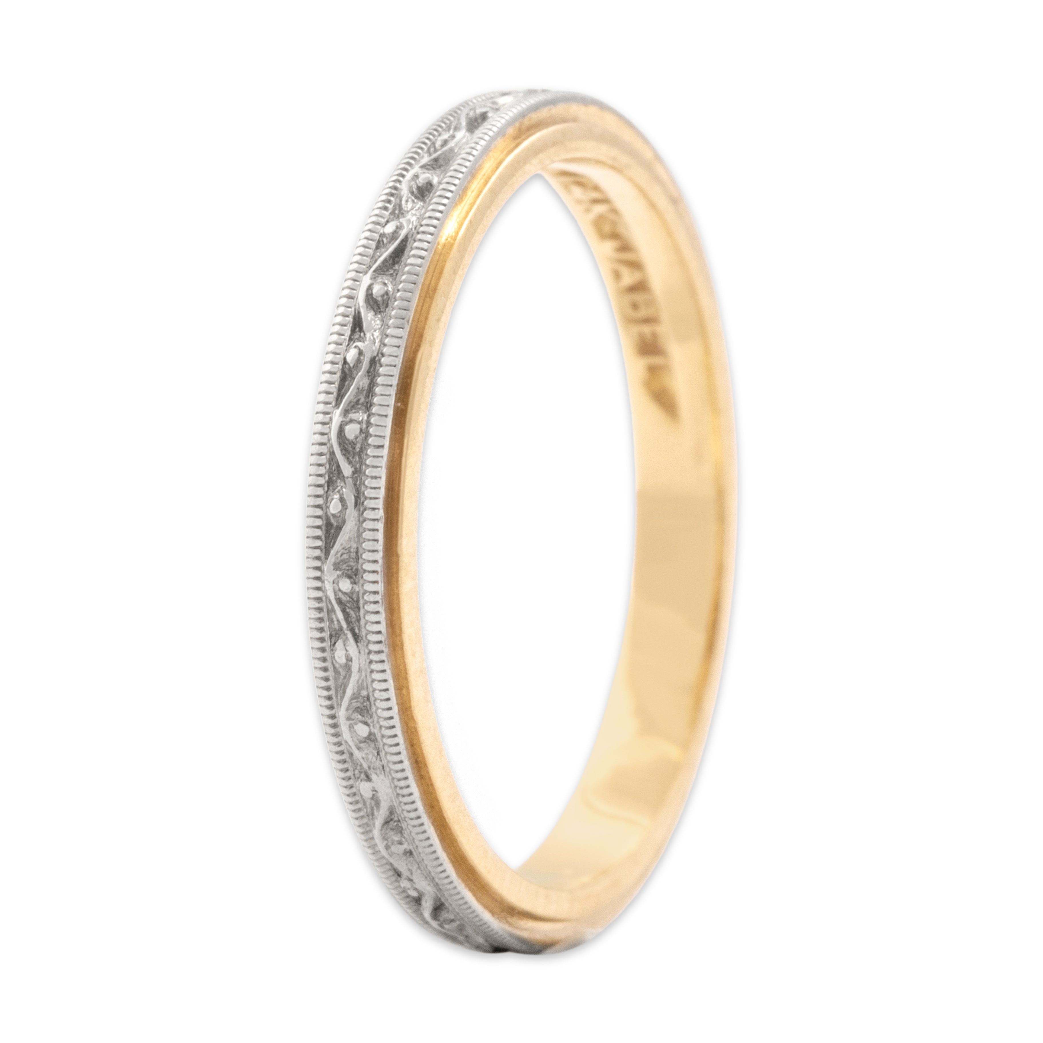 Vintage 14k Yellow & White Gold Elegant Milgrain Scroll Eternity Band Ring - Overall view