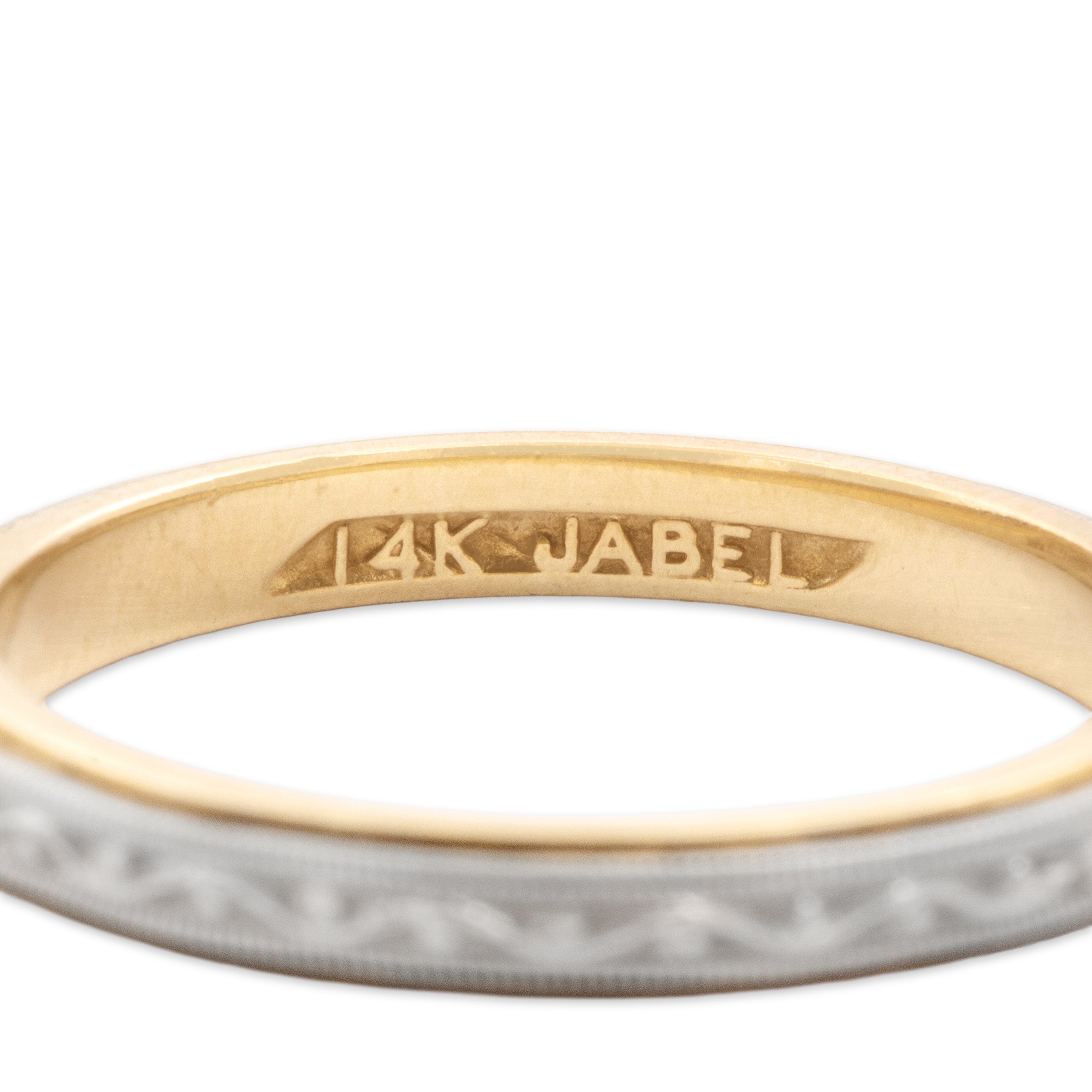 Vintage 14k Yellow & White Gold Elegant Milgrain Scroll Eternity Band Ring - Hallmark view