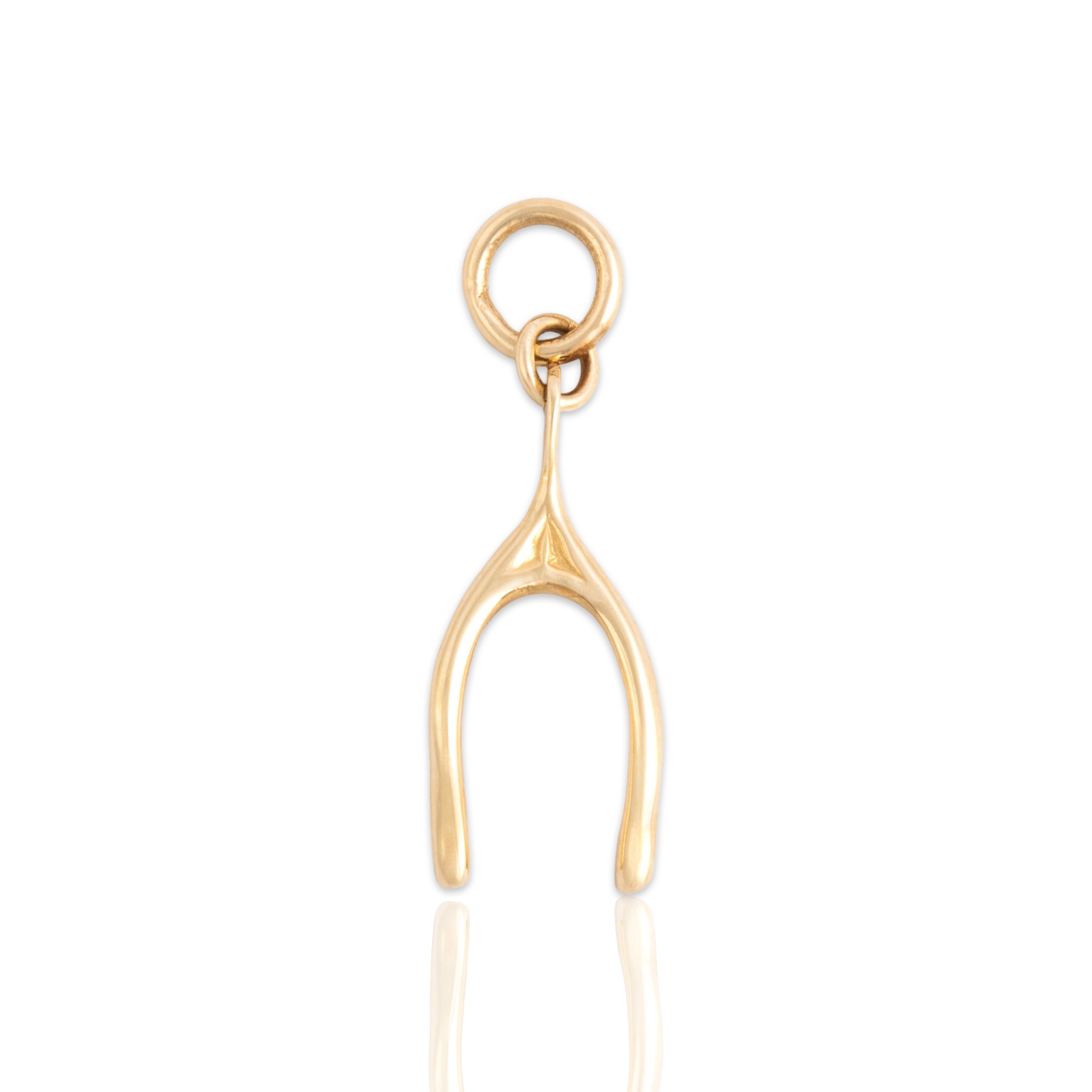 Vintage Small 14k Yellow Gold Adorable Dimensional Wishbone Charm / Pendant - Close-up view