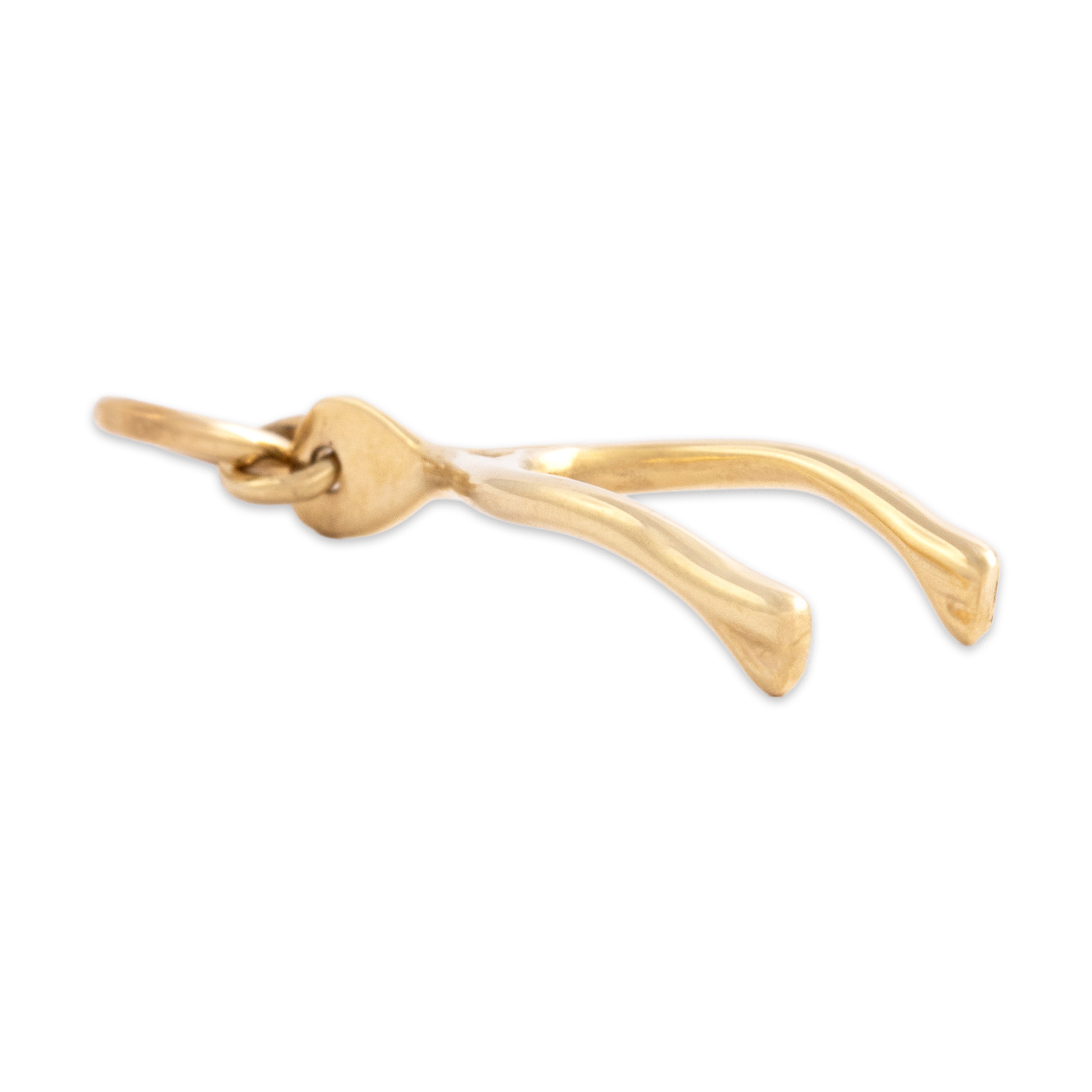 Vintage Small 14k Yellow Gold Adorable Dimensional Wishbone Charm / Pendant - Side view