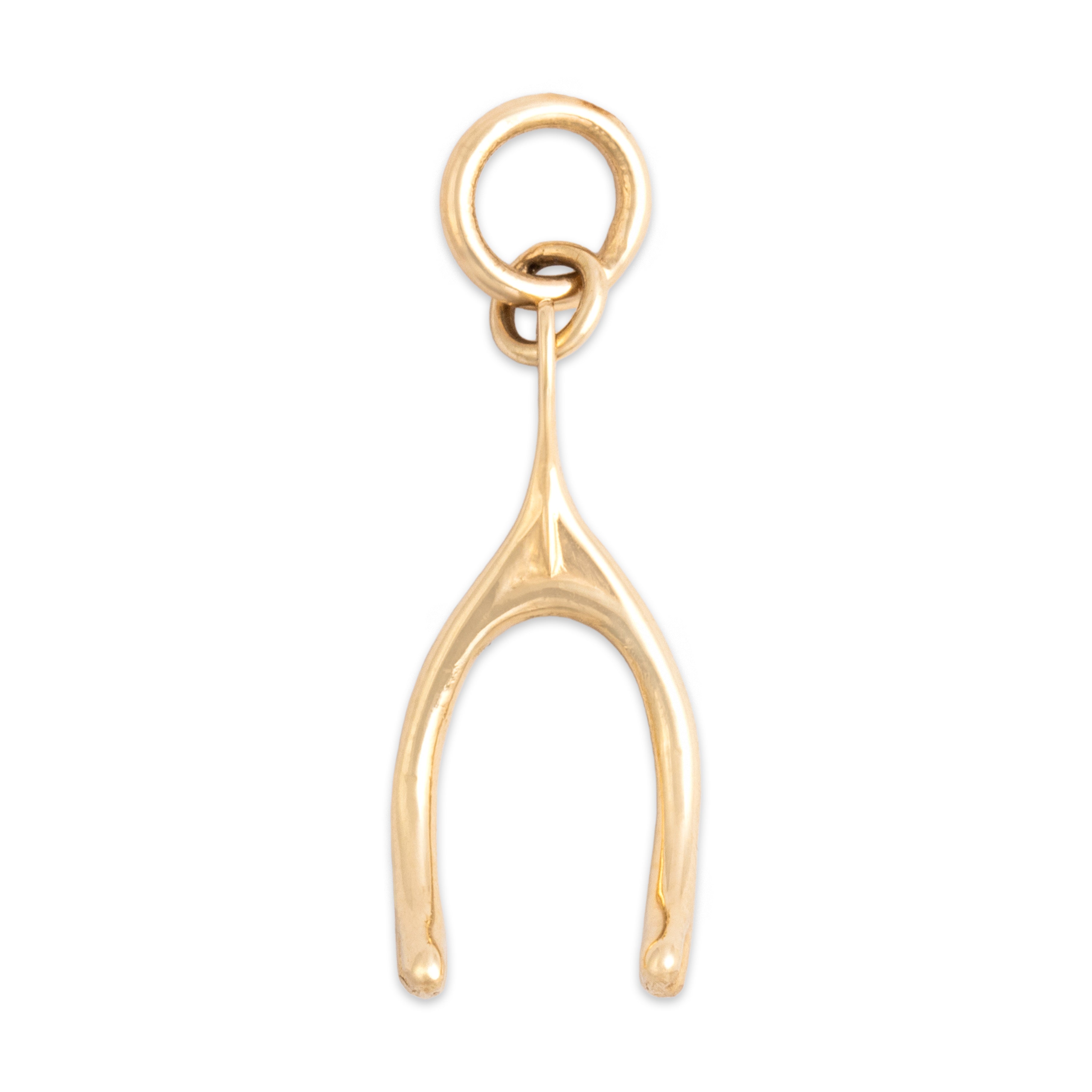 Vintage Small 14k Yellow Gold Adorable Dimensional Wishbone Charm / Pendant - Back view