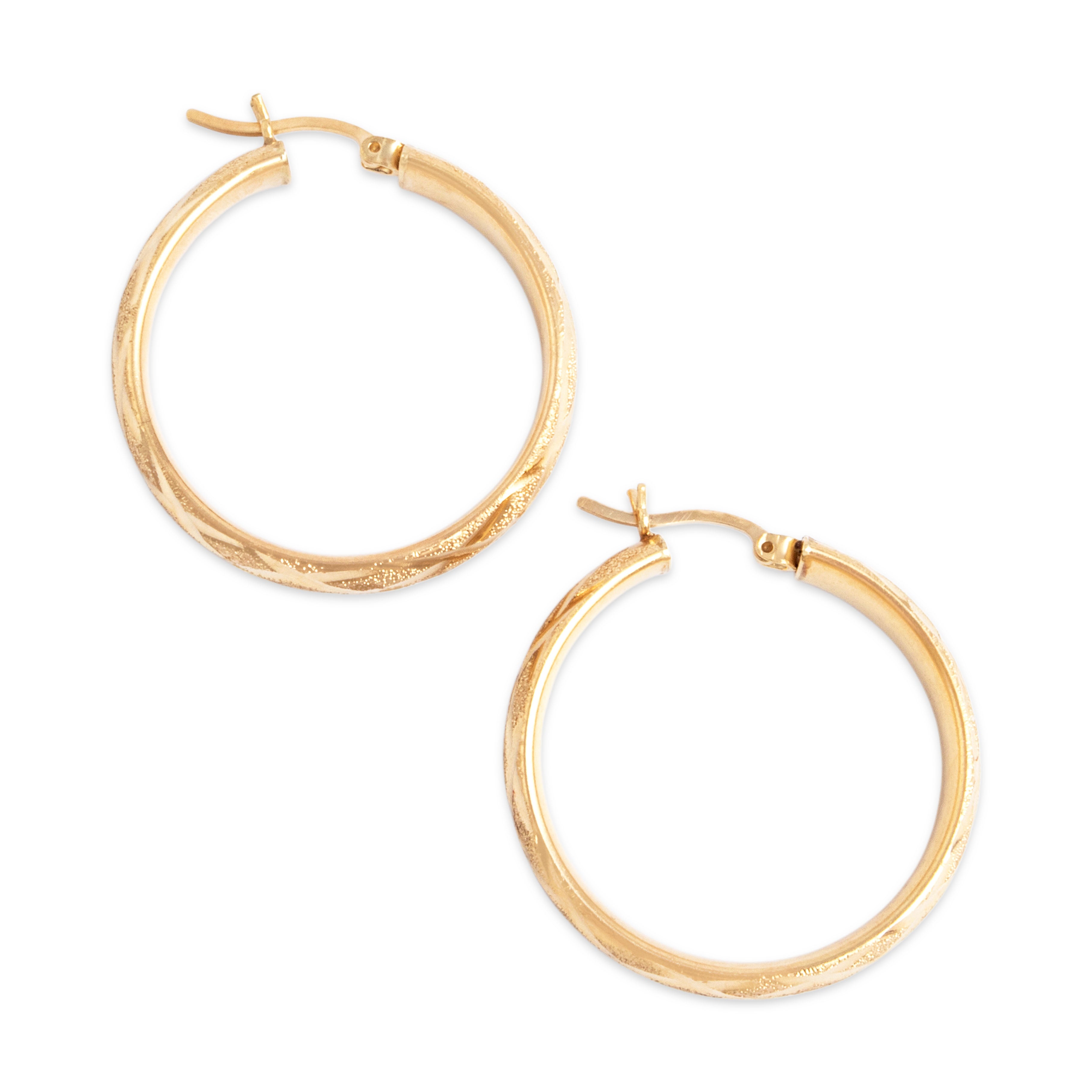 Vintage 14k Yellow Gold Incised Textured Harlequin Pattern Hoop Earrings