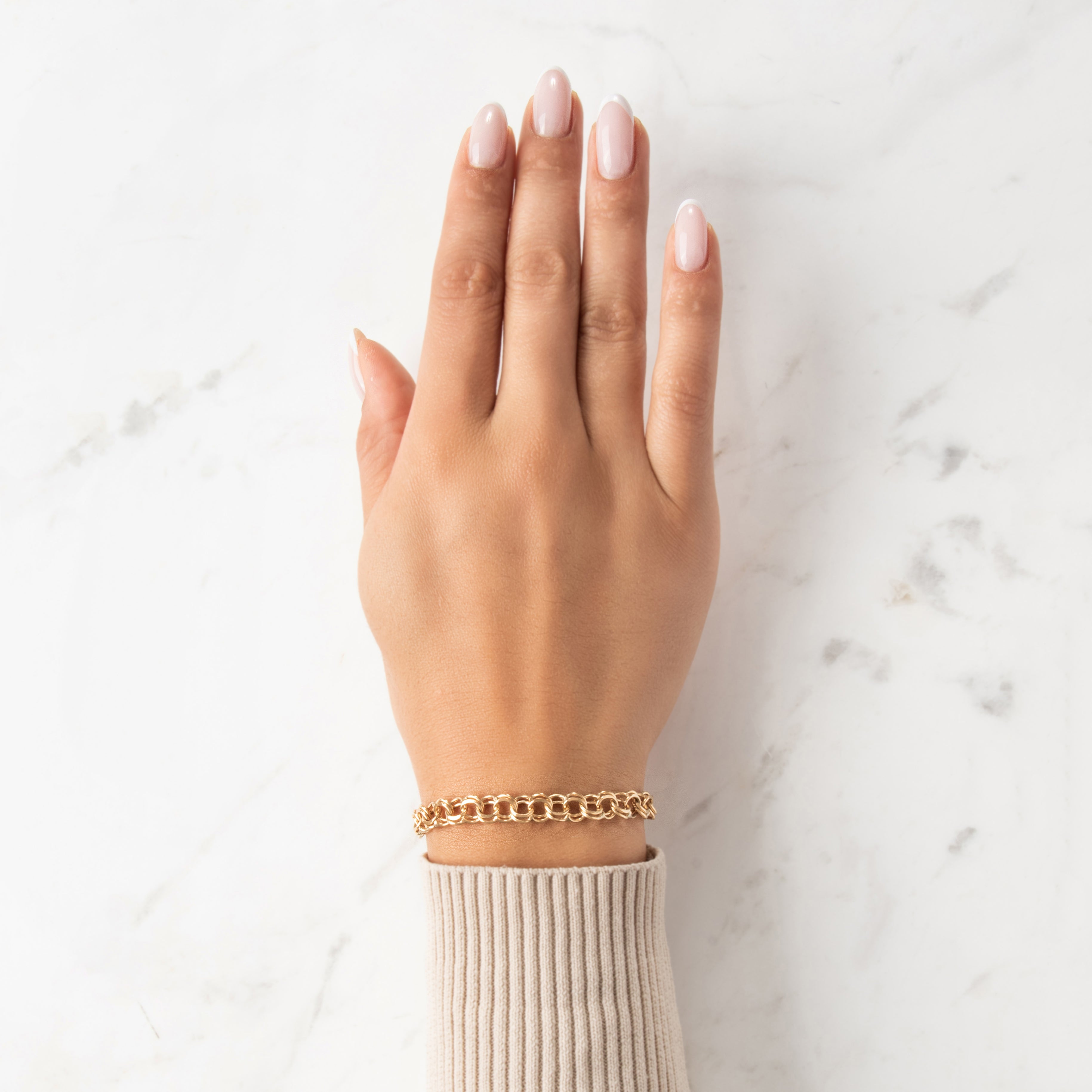 Vintage 14k Yellow Gold Sleek Double Loop Bracelet - On model view