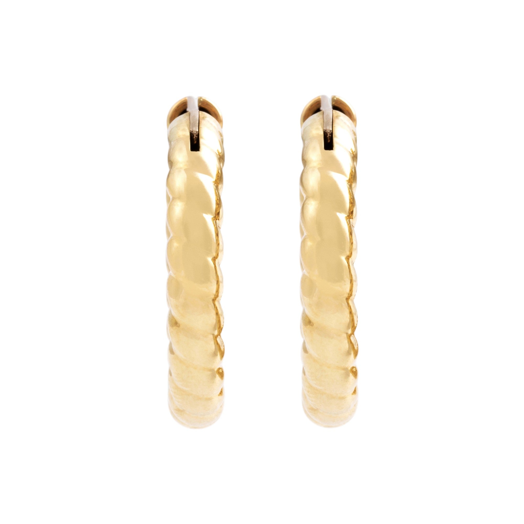 Vintage Italian 14k Yellow Gold Chunky Twisted Hoop Earrings