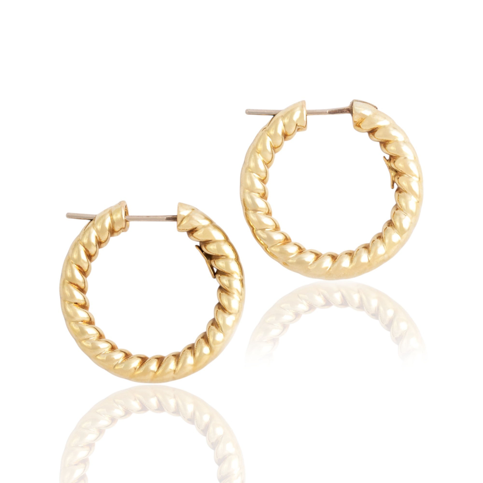 Vintage Italian 14k Yellow Gold Chunky Twisted Hoop Earrings