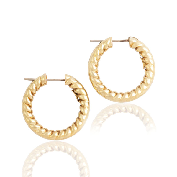 Vintage Italian 14k Yellow Gold Chunky Twisted Hoop Earrings