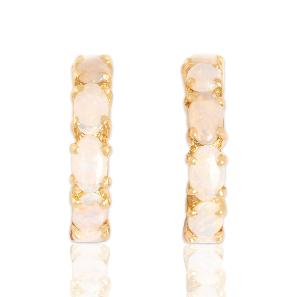 Vintage 14k Yellow Gold 1.08cttw Opal Iridescent Cabochon Stud Hoop Earrings