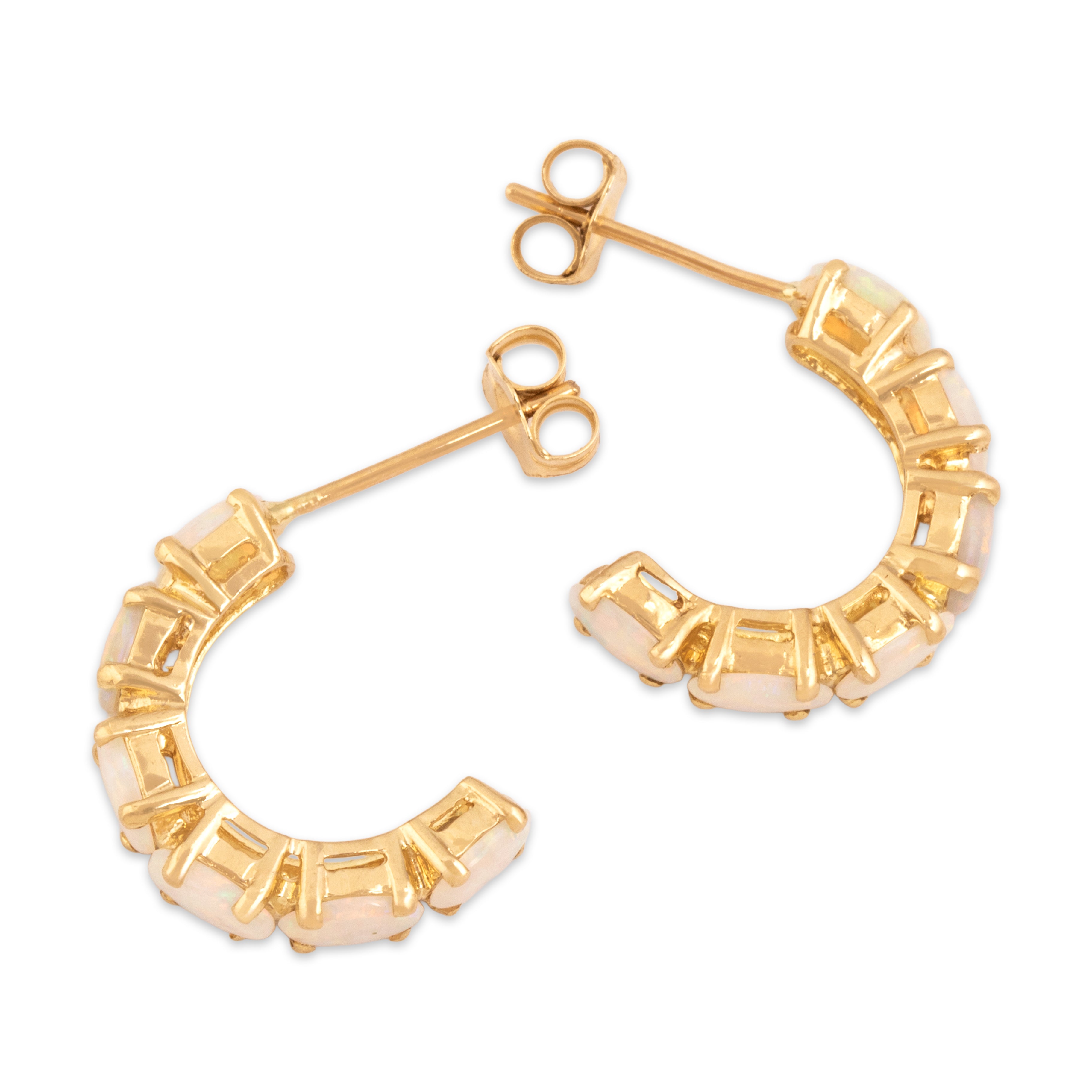 Vintage 14k Yellow Gold 1.08cttw Opal Iridescent Cabochon Stud Hoop Earrings - Side view