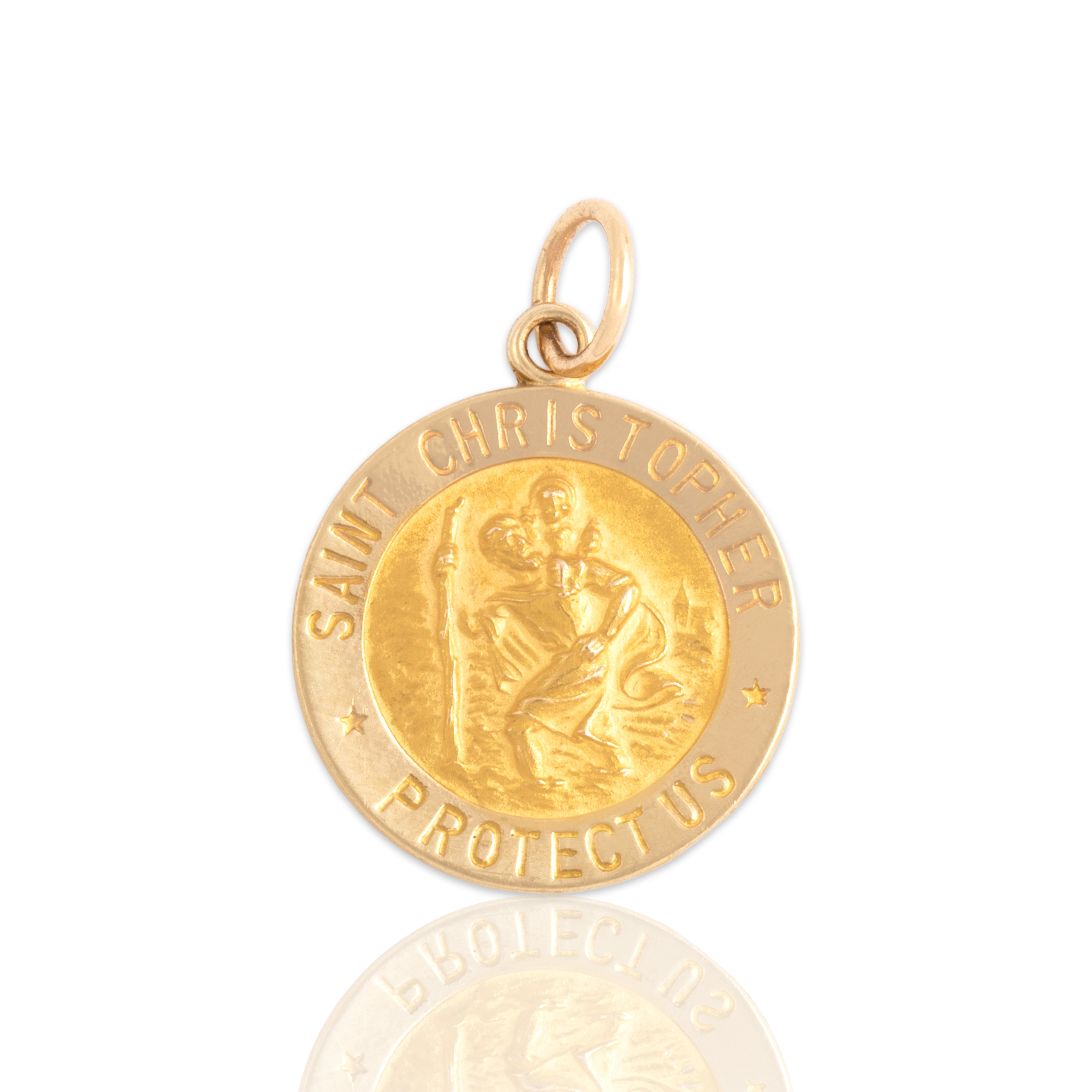 Vintage Small 14k Yellow Gold Saint Christopher Medallion Charm / Pendant - Close-up view