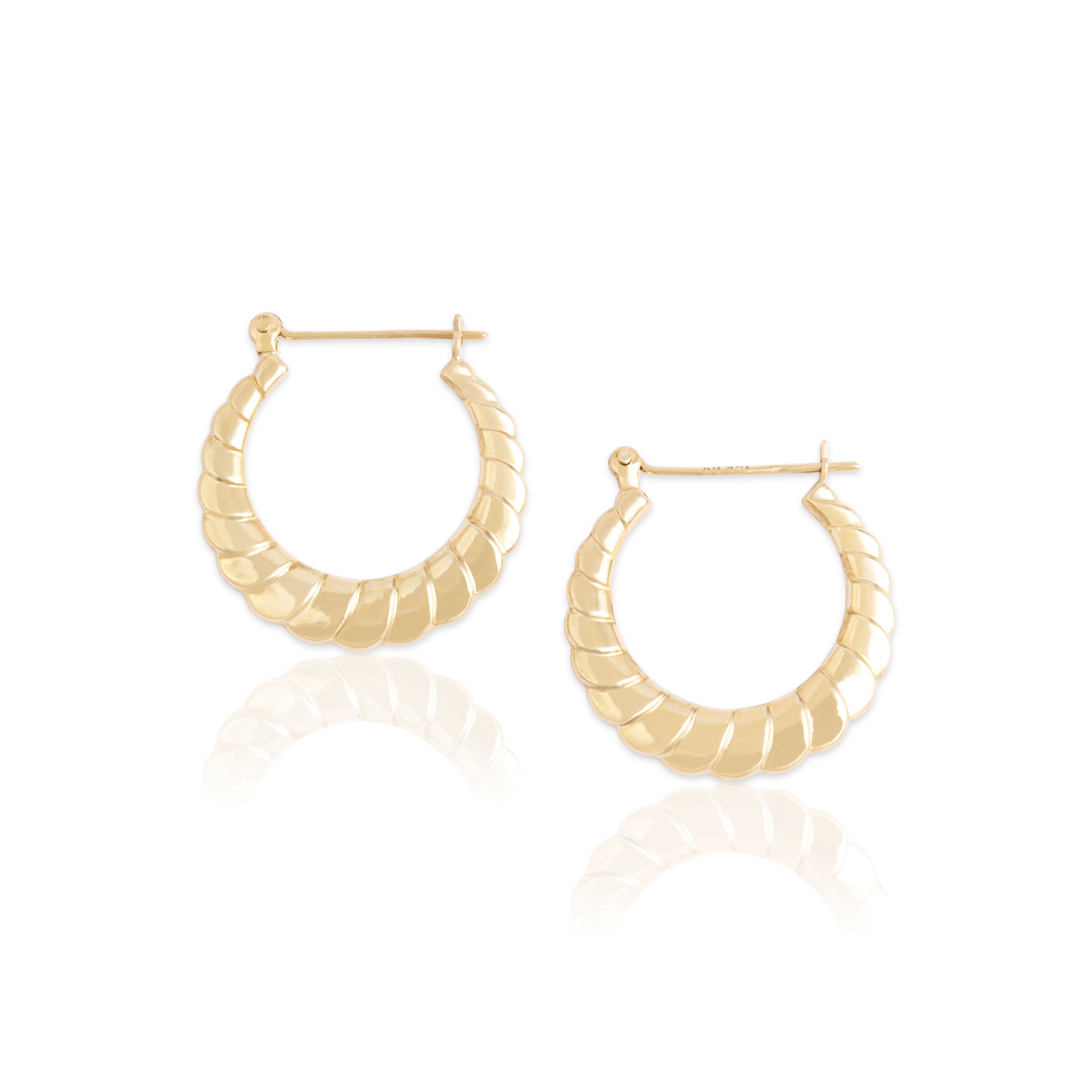 Vintage 14k Yellow Gold Classic Ribbed Hoop Earrings