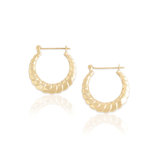 Vintage 14k Yellow Gold Classic Ribbed Hoop Earrings