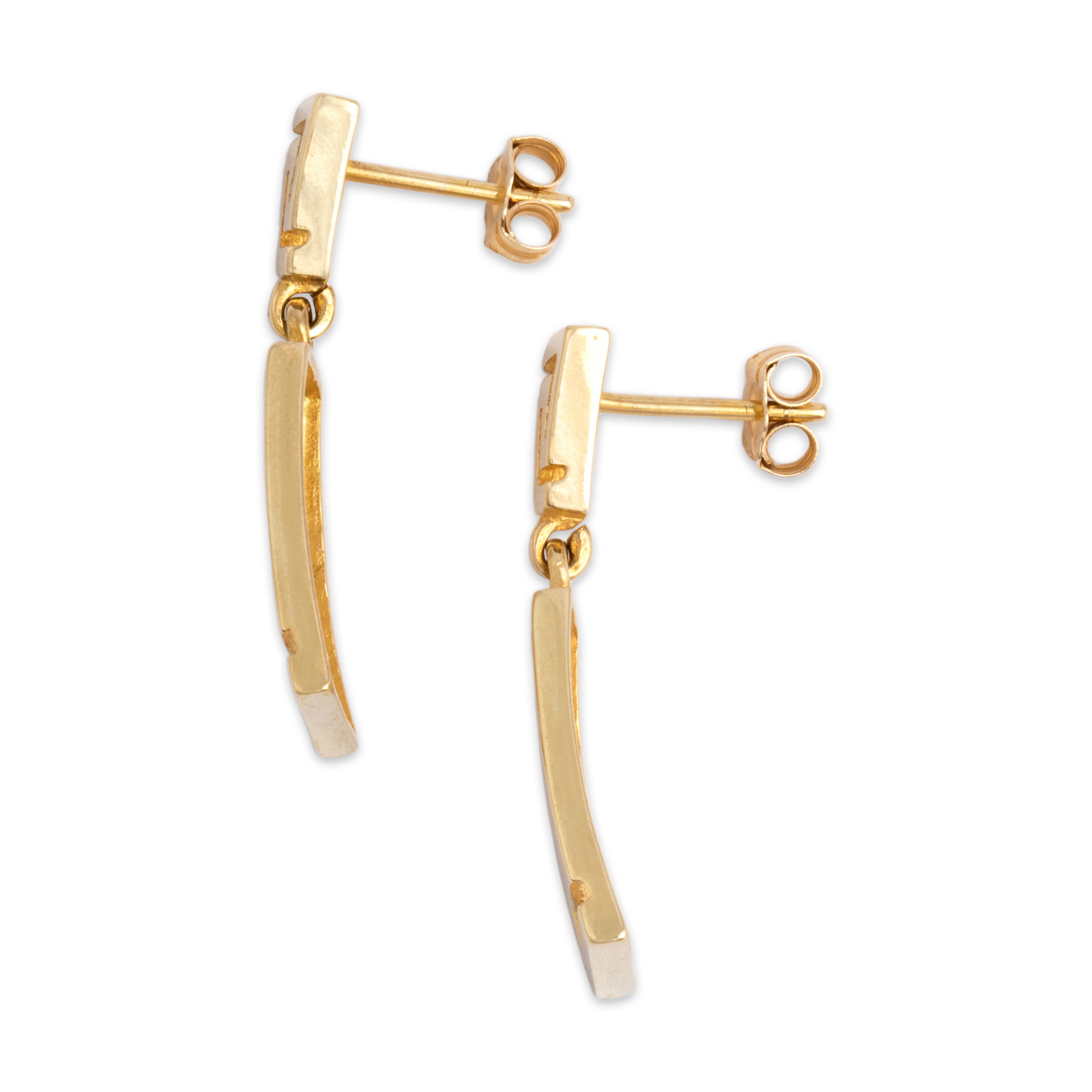 Vintage 14k Yellow Gold Gleaming Greek Key Motif Dangle Earrings - Side view