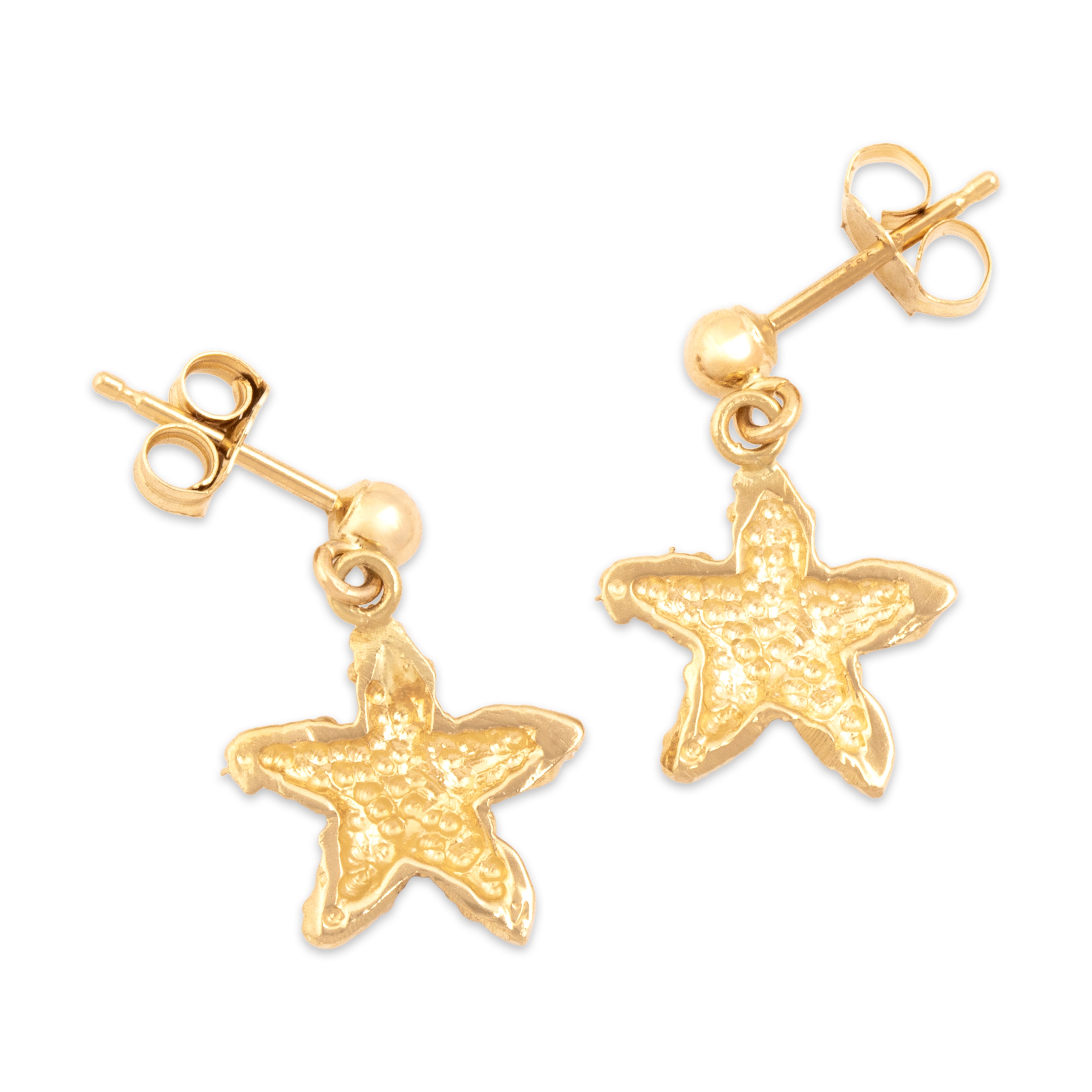 Vintage 14k Yellow Gold Lovely Beachy Starfish Dangle Earrings - Overall view