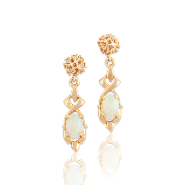 Vintage 14k Yellow Gold .86cttw Opal Dynamic Open Twist Dangle Earrings