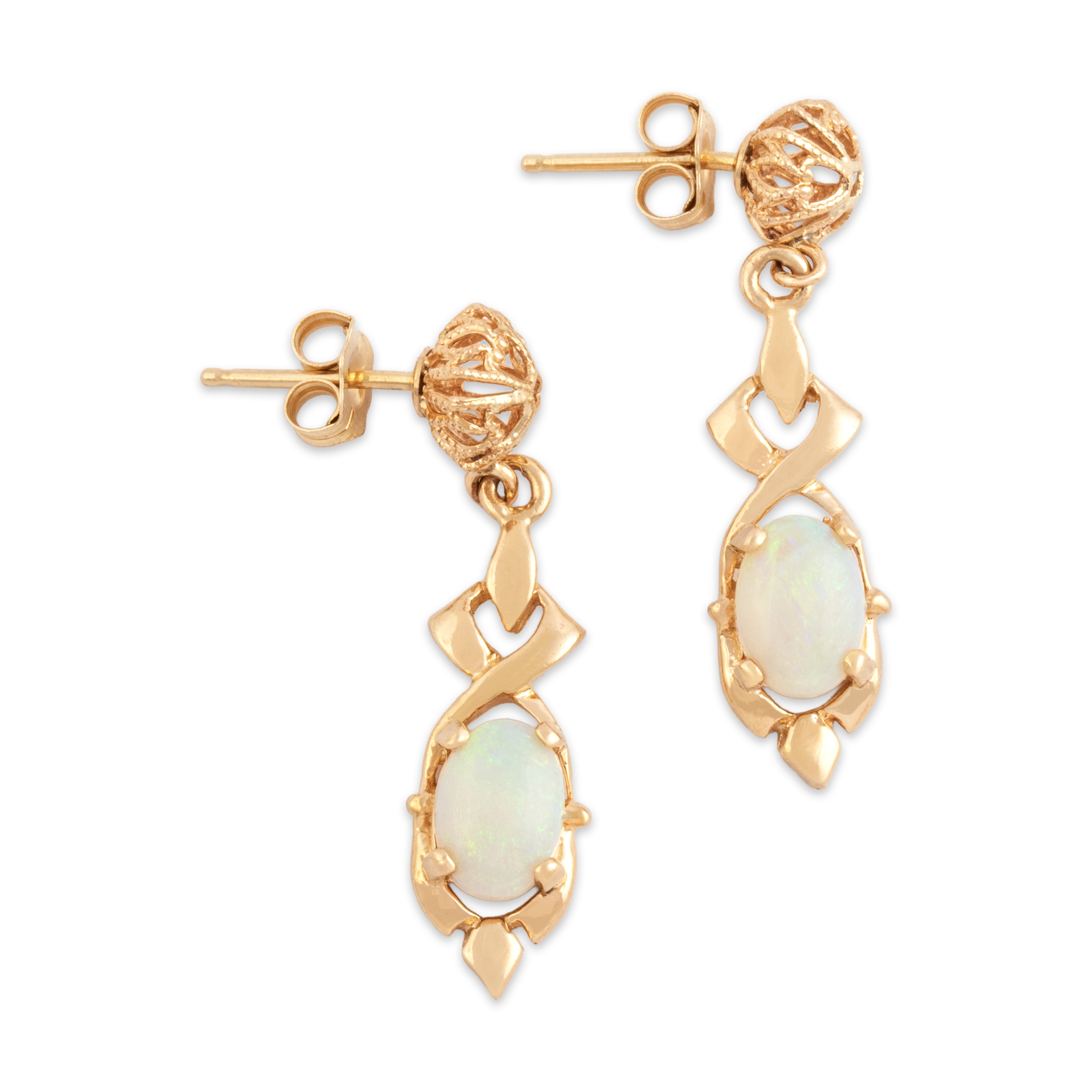 Vintage 14k Yellow Gold .86cttw Opal Dynamic Open Twist Dangle Earrings - Side view