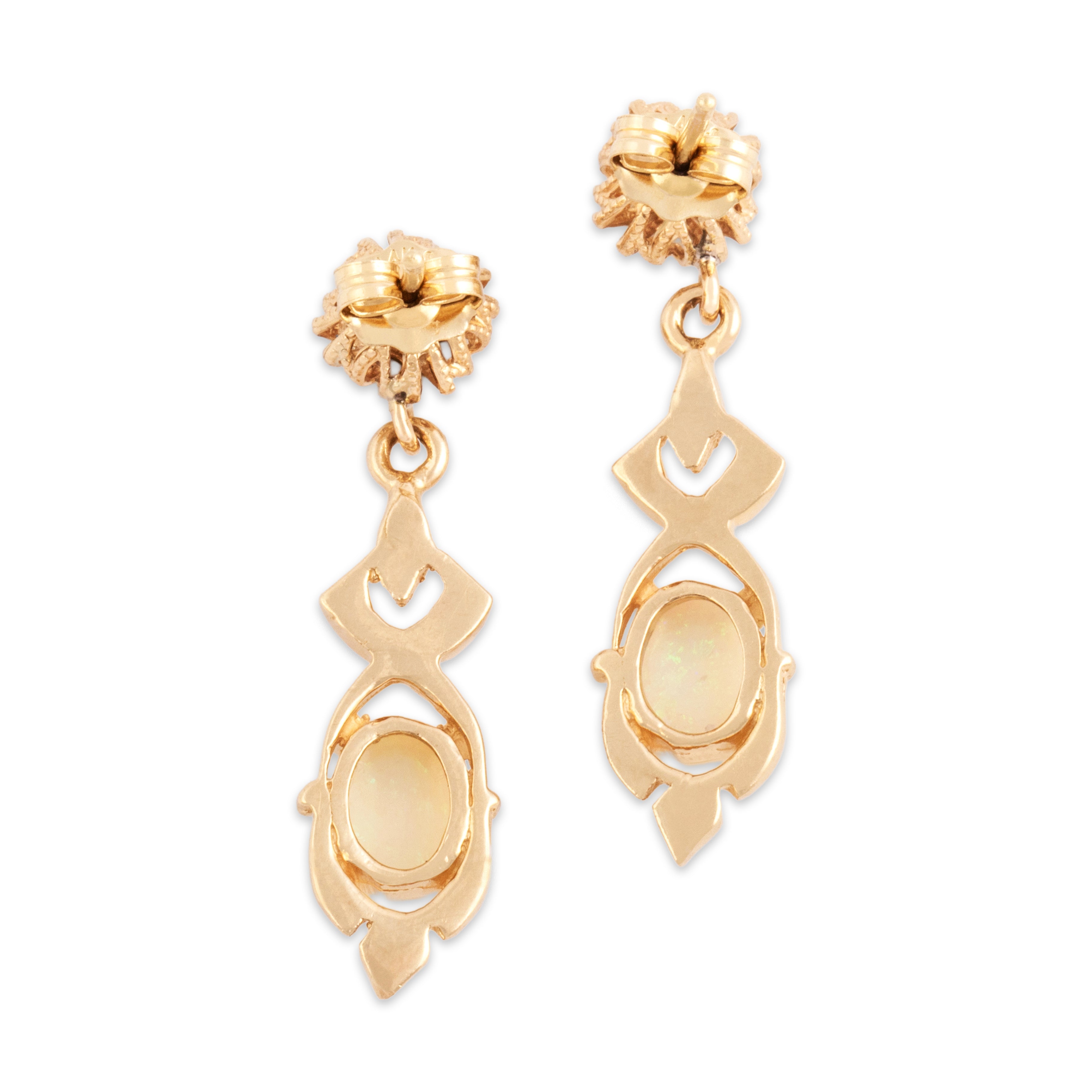 Vintage 14k Yellow Gold .86cttw Opal Dynamic Open Twist Dangle Earrings - Back view
