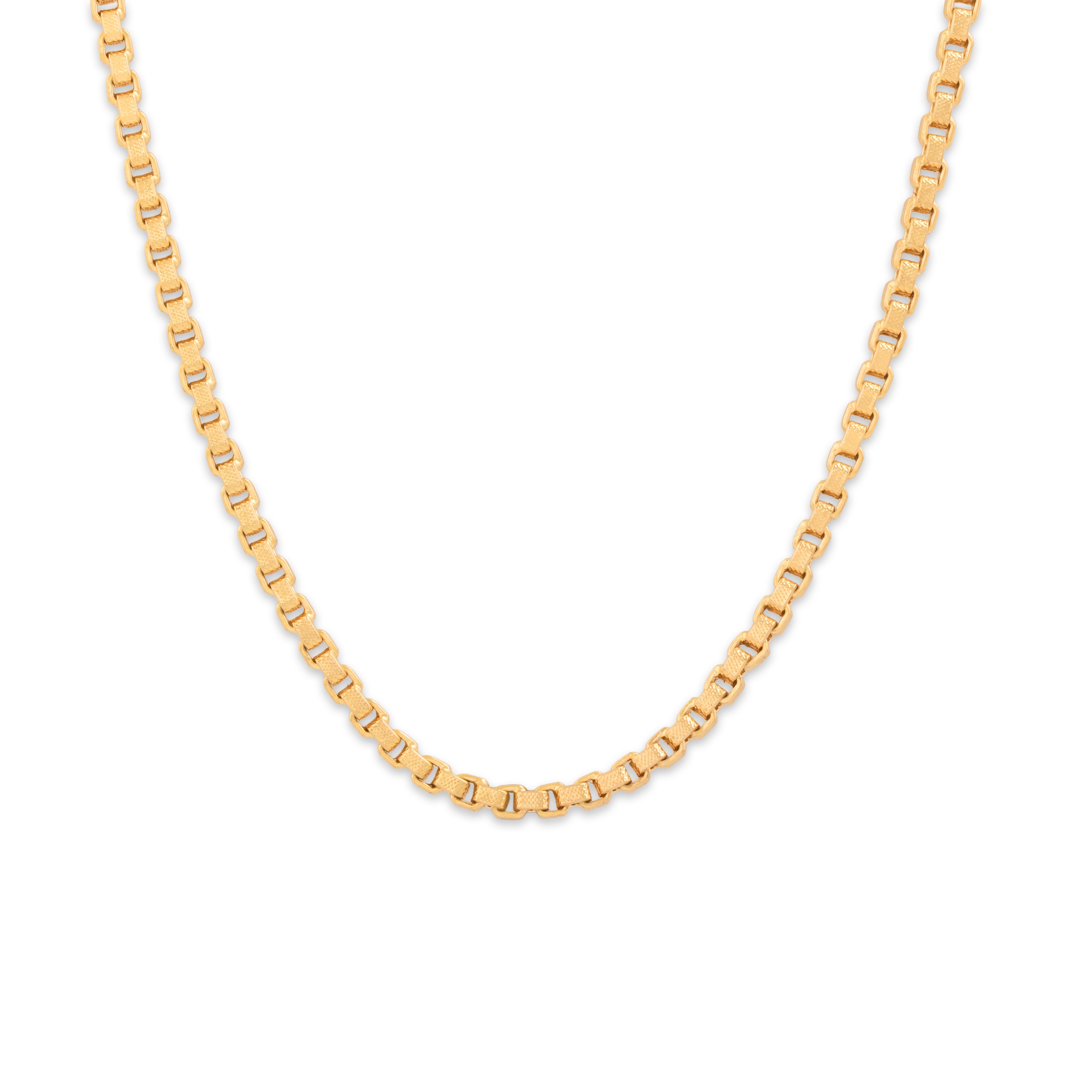 Vintage Italian Substantial 18k Yellow Gold 2.8mm Textured Box Chain - Close-up view