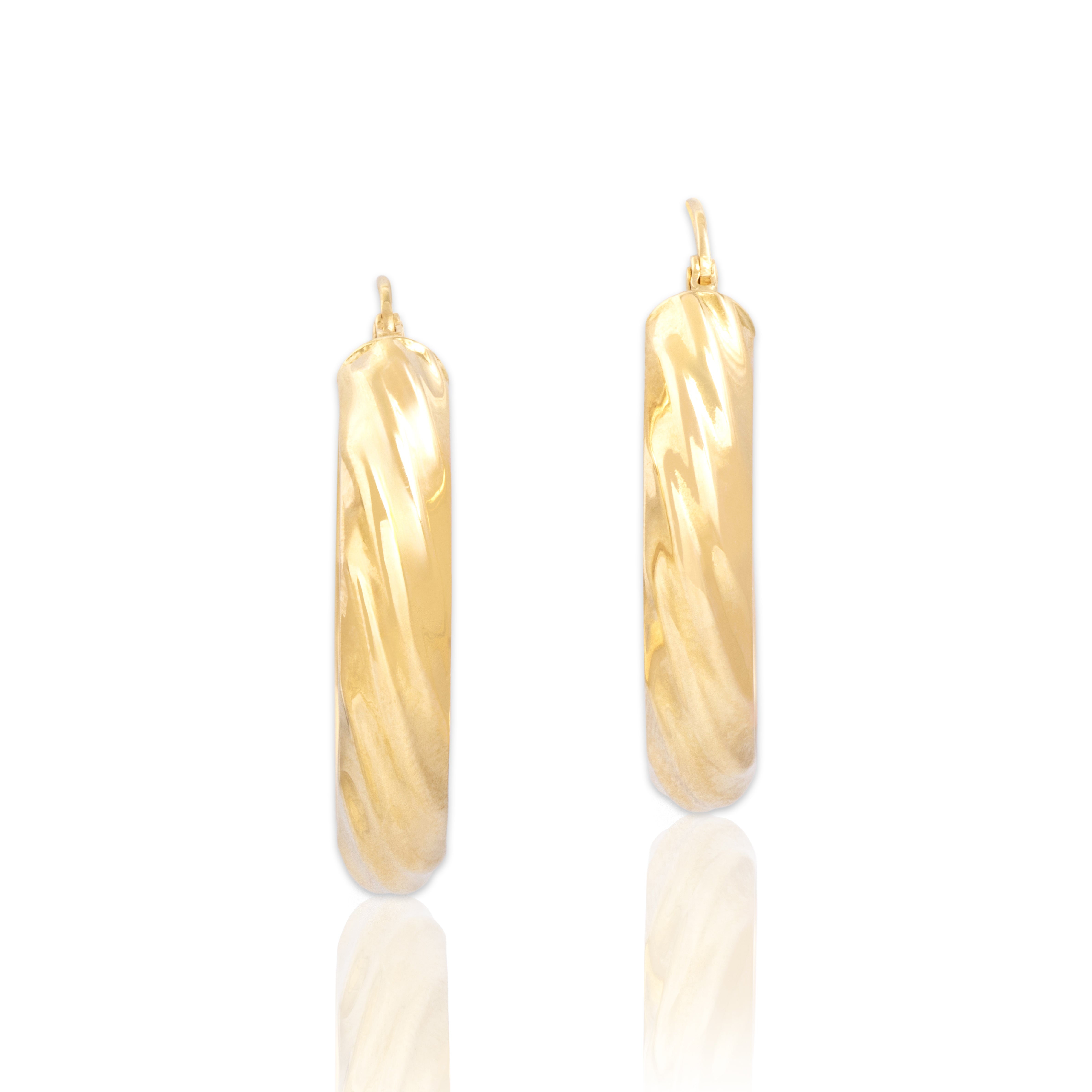 Vintage Italian 18k Yellow Gold Classic Gleaming Curving Hoop Earrings - Close-up view