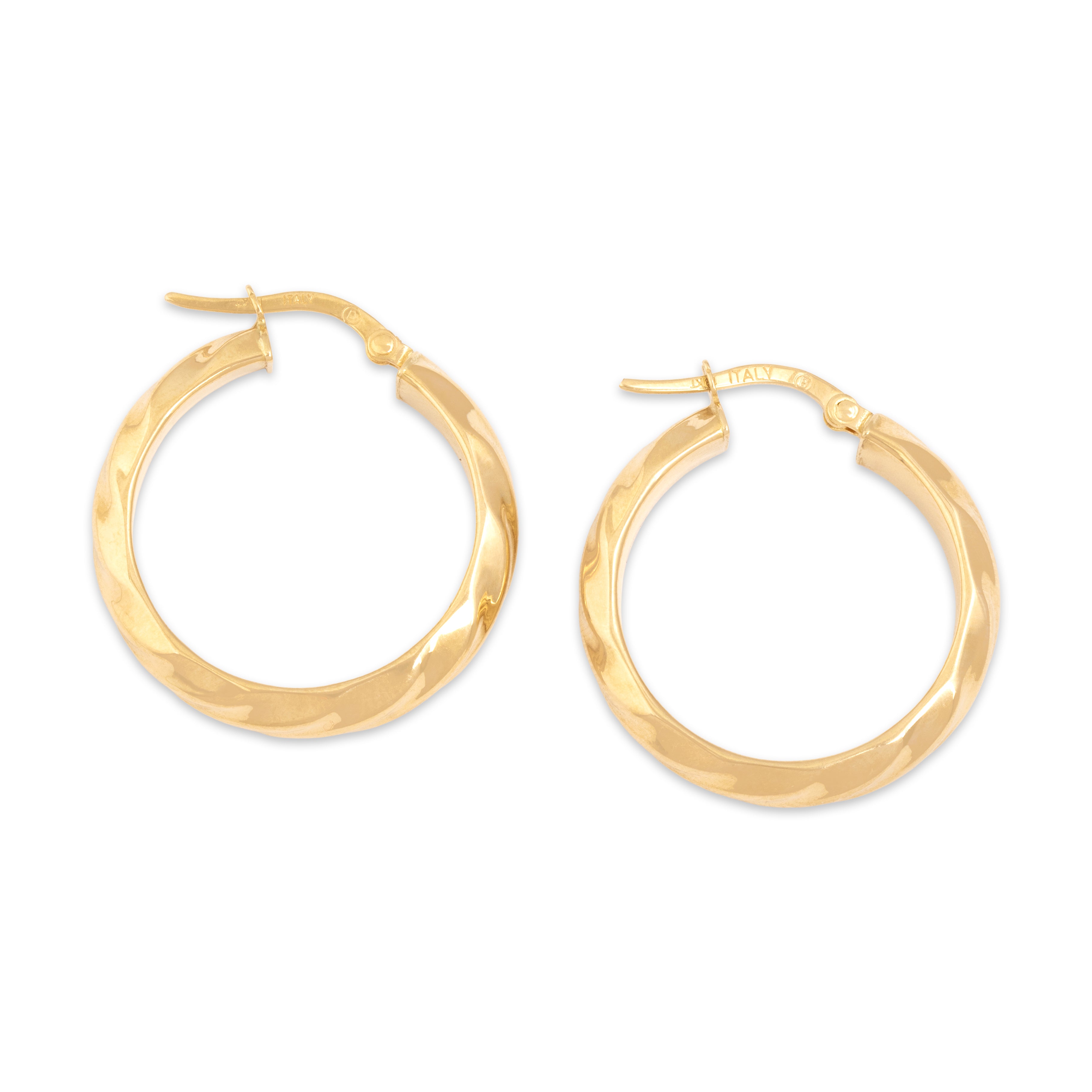 Vintage Italian 18k Yellow Gold Classic Gleaming Curving Hoop Earrings - Overall view