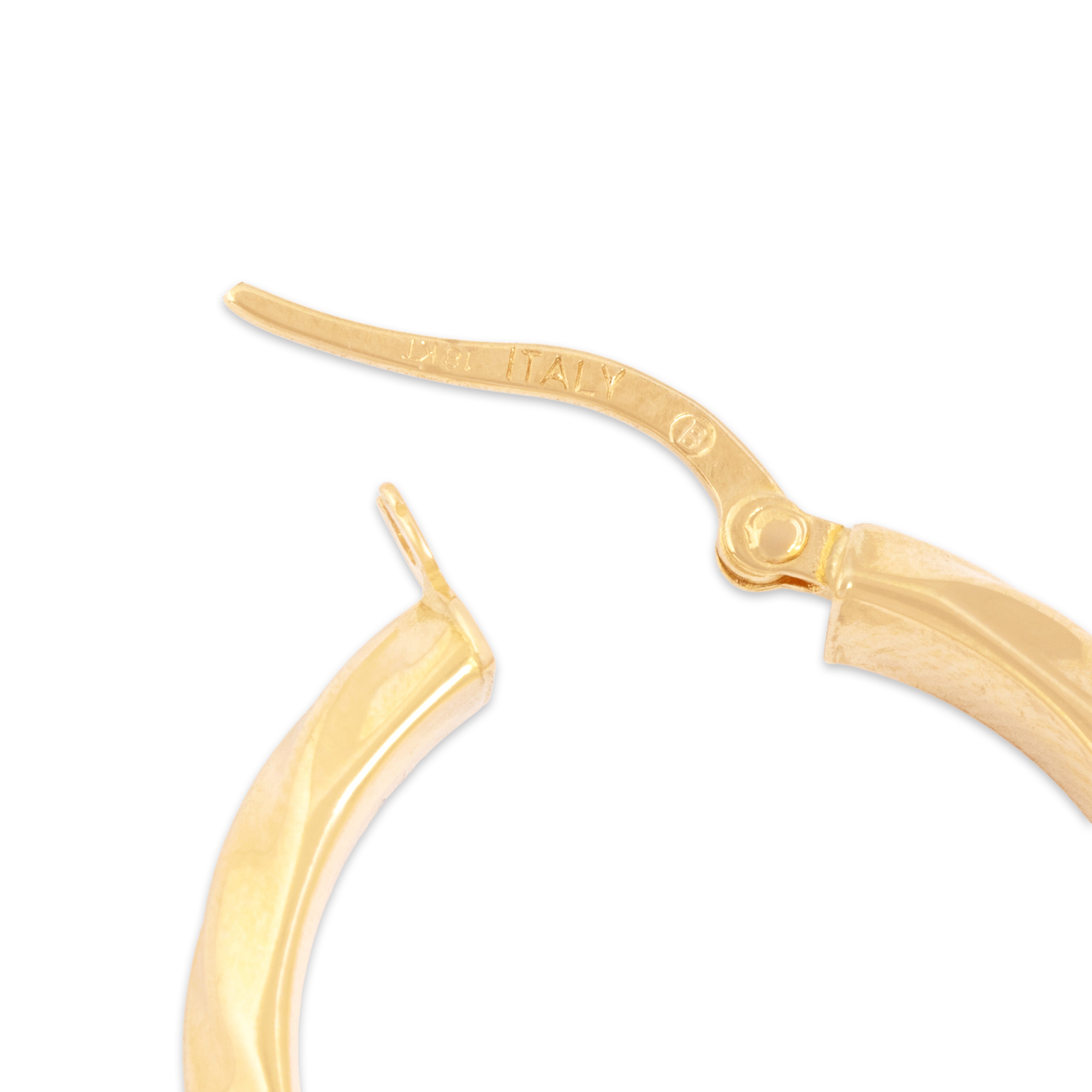Vintage Italian 18k Yellow Gold Classic Gleaming Curving Hoop Earrings - Hallmark view