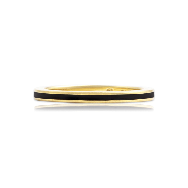 Vintage 18k Yellow Gold Somber Black Enamel Stripe Band Ring 6.25