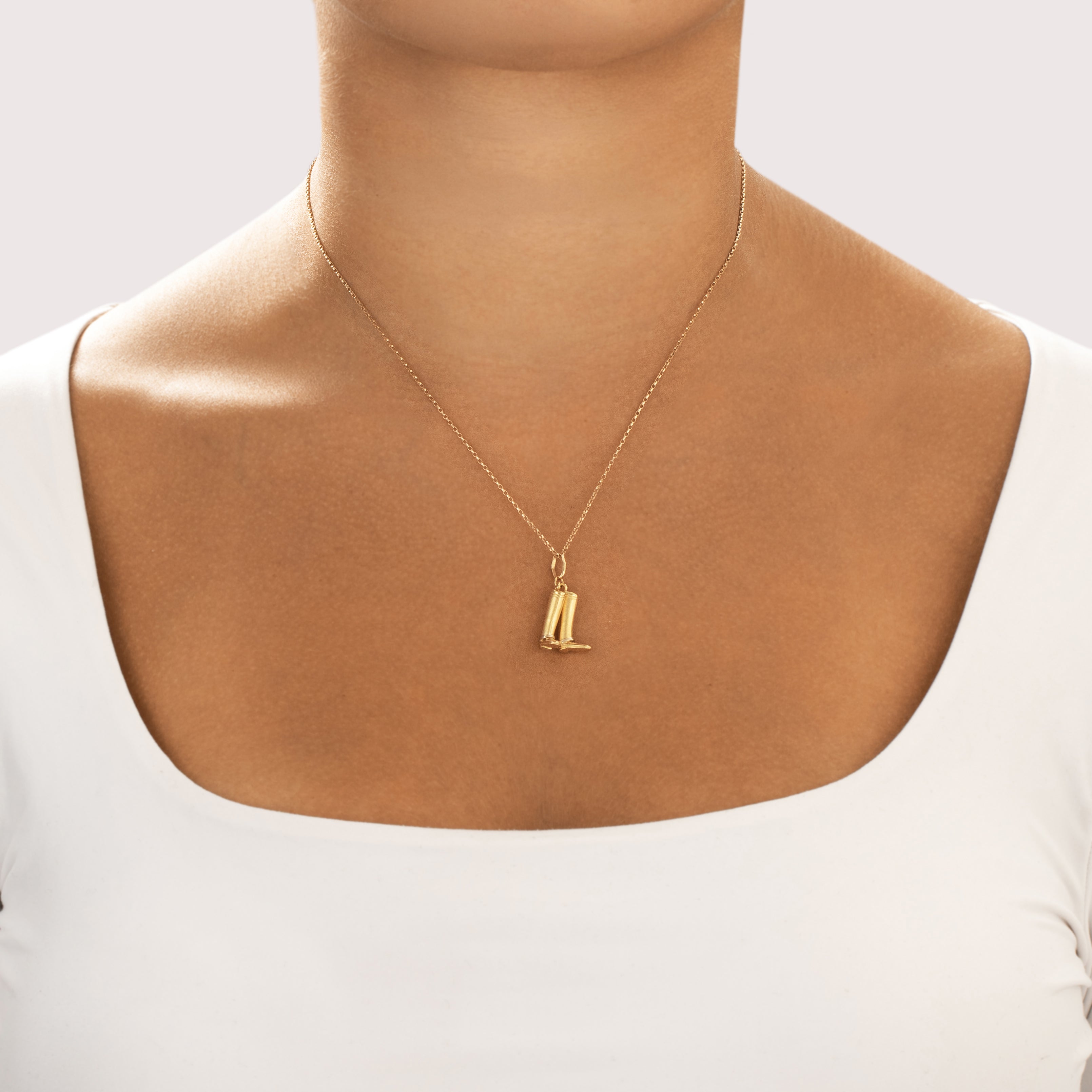 Vintage Italian Heavy 18k Yellow & White Gold Brushed Riding Boots Charm / Pendant - On model view
