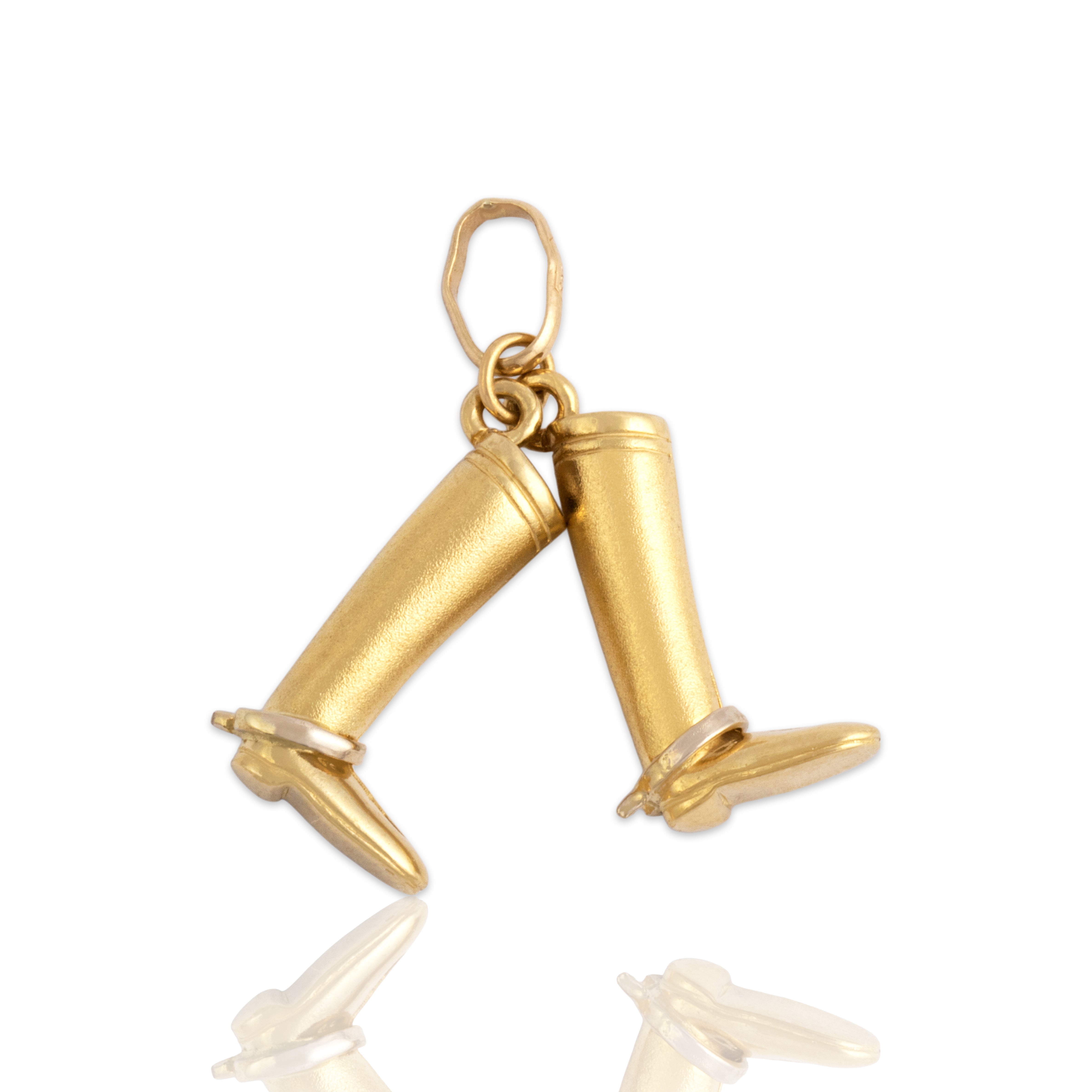 Vintage Italian Heavy 18k Yellow & White Gold Brushed Riding Boots Charm / Pendant - Close-up view