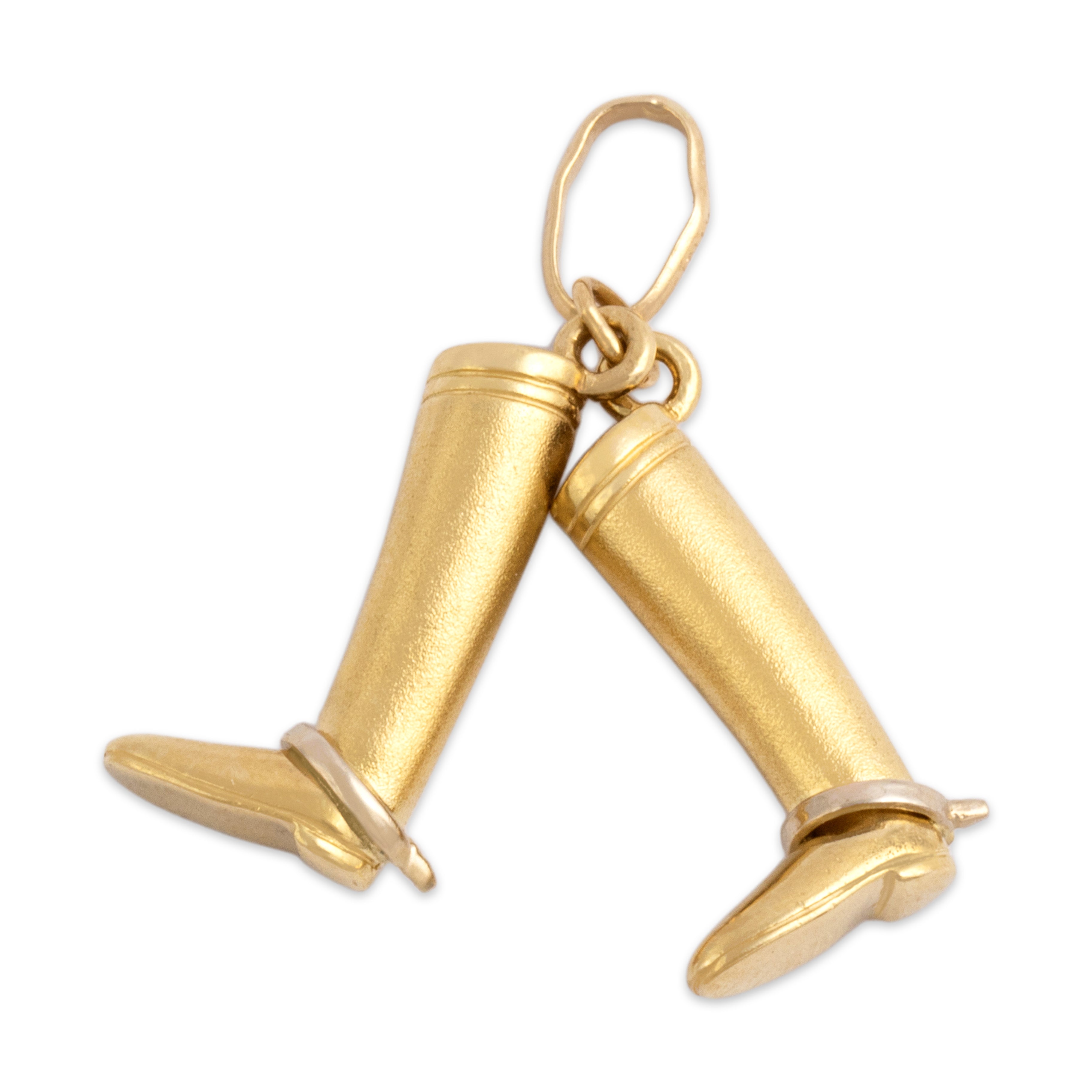 Vintage Italian Heavy 18k Yellow & White Gold Brushed Riding Boots Charm / Pendant - Side view