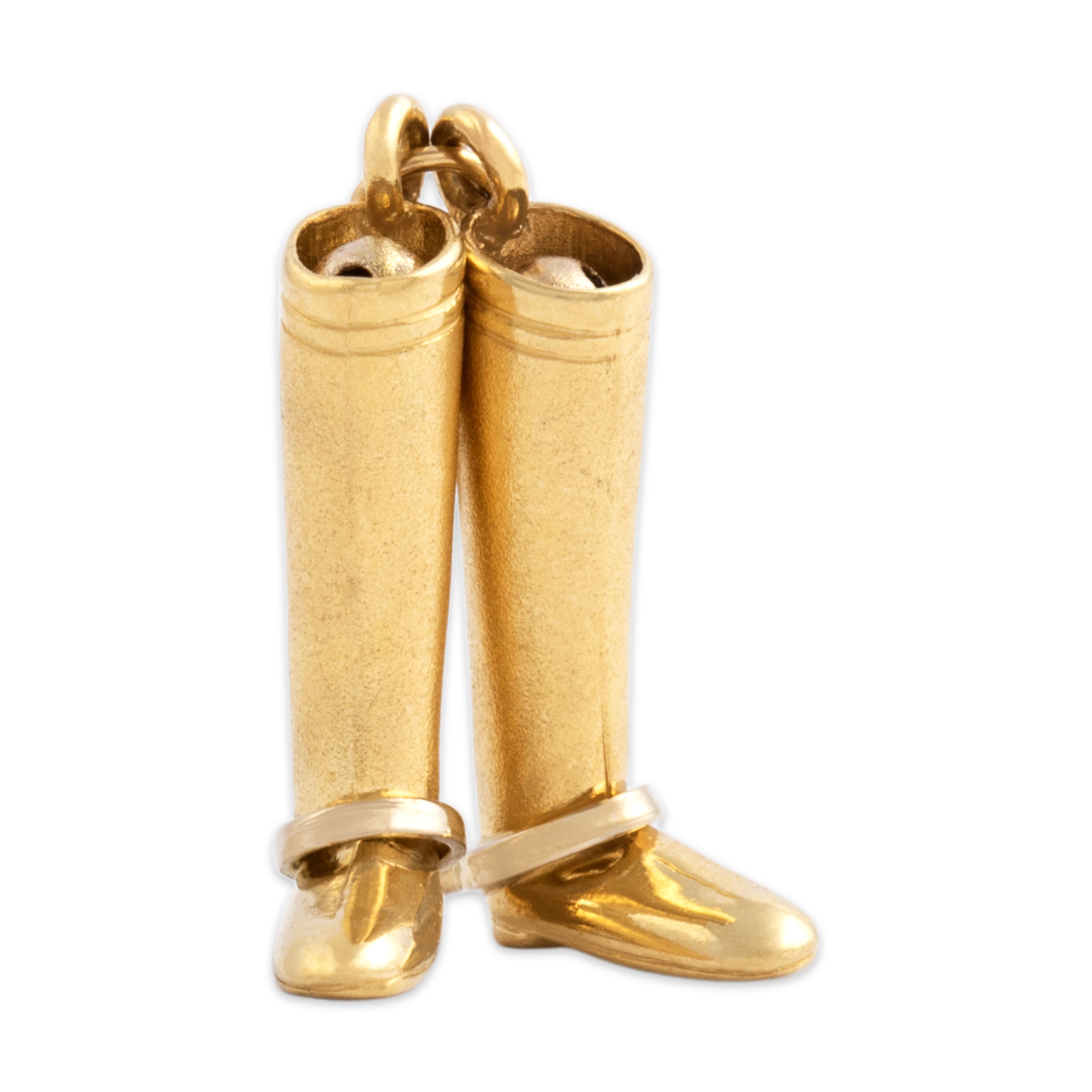Vintage Italian Heavy 18k Yellow & White Gold Brushed Riding Boots Charm / Pendant - Overall view