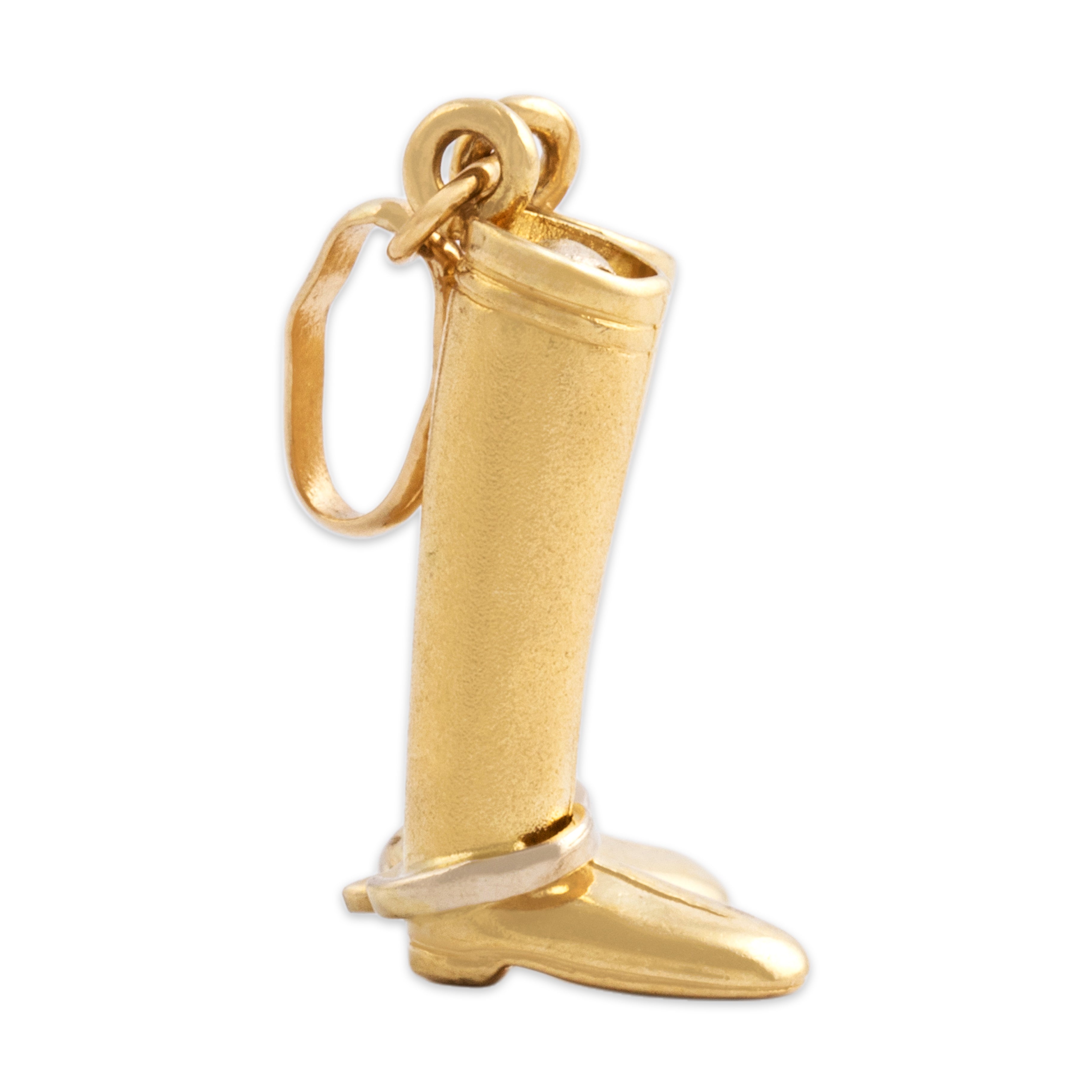 Vintage Italian Heavy 18k Yellow & White Gold Brushed Riding Boots Charm / Pendant - Side view