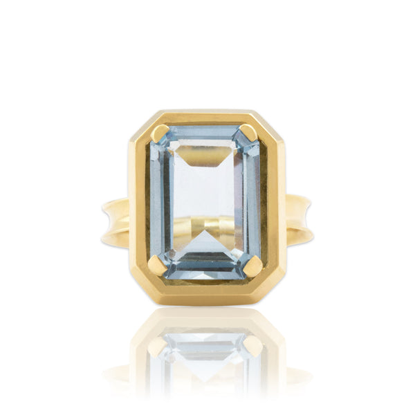 Vintage 18k Yellow Gold 5.42ct Synthetic Spinel Bold Flared Cocktail Ring 6.75