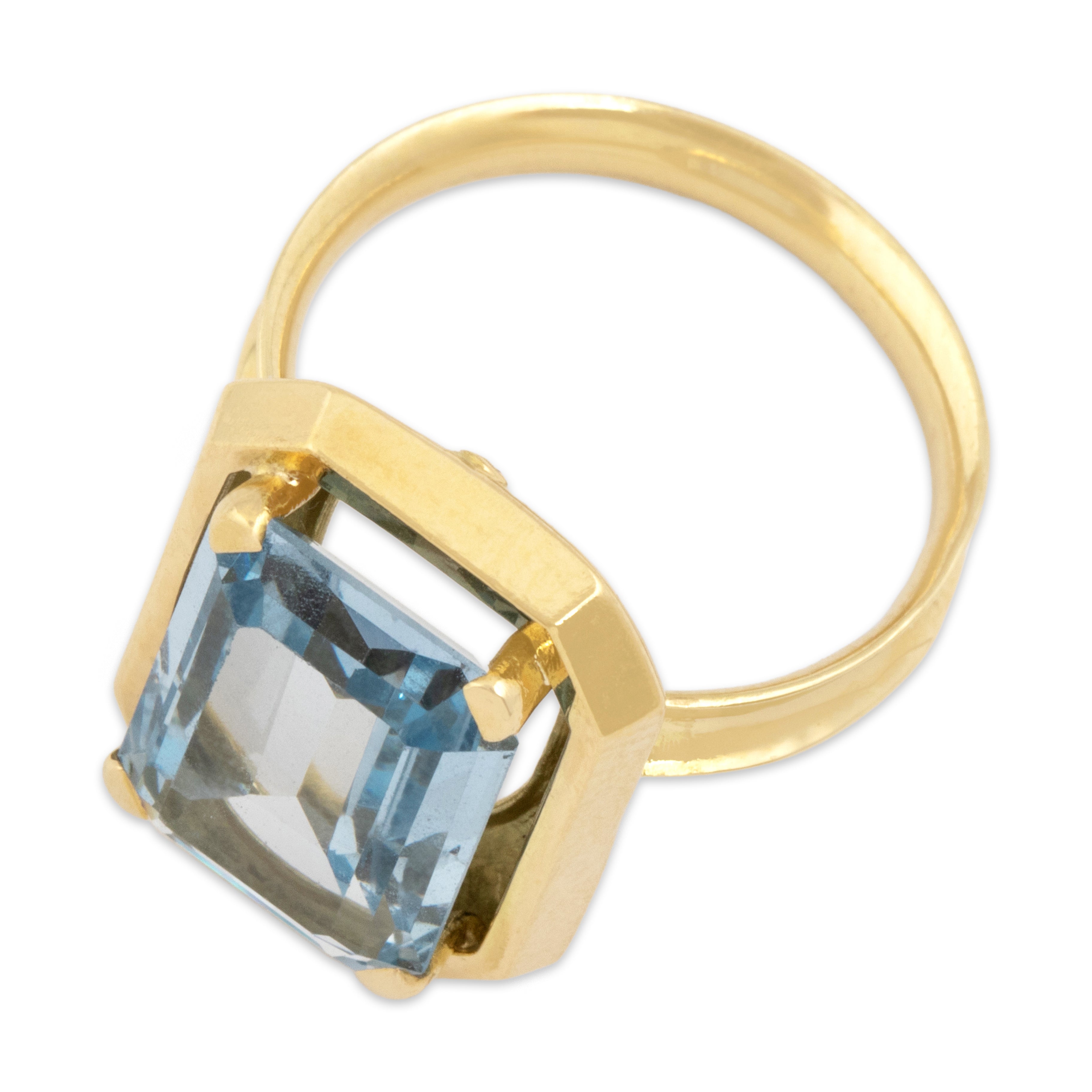 Vintage 18k Yellow Gold 5.42ct Synthetic Spinel Bold Framed Flared Shank Cocktail Ring - Overall view