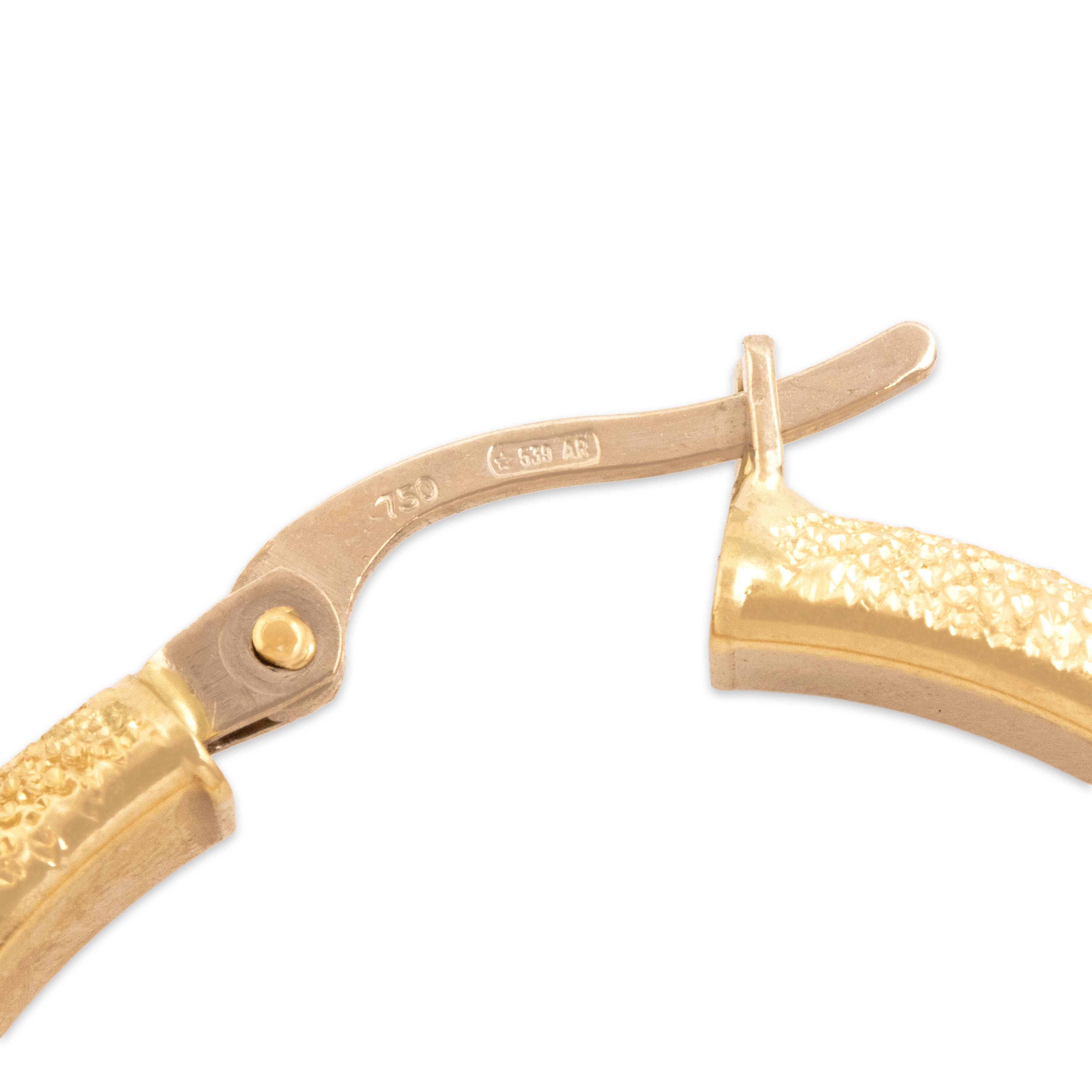 Vintage Italian 18k Yellow & White Gold Glittering Sparkle Hoop Earrings - clasp view