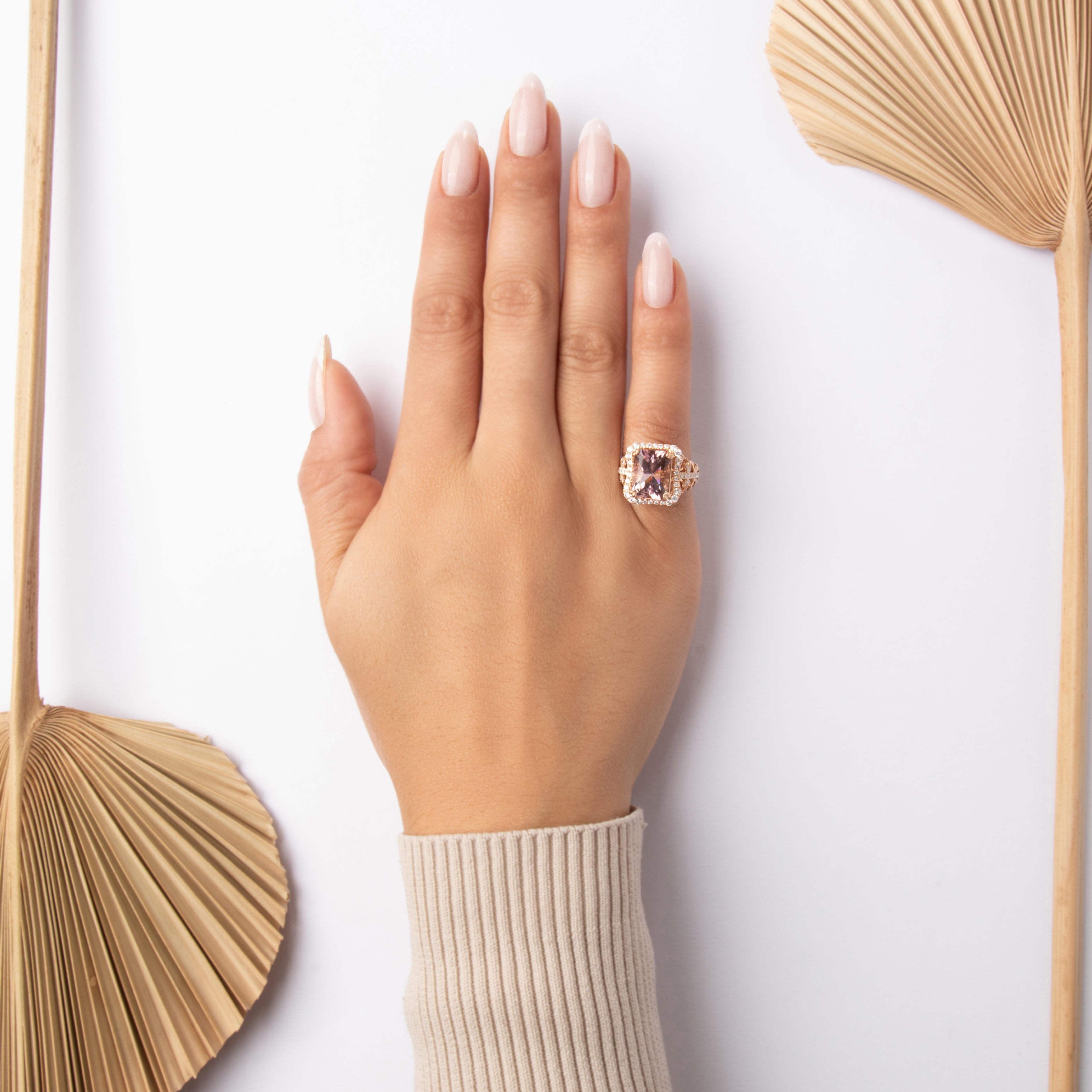 Estate 18k Rose Gold [Custom Carat] Striking Ornate Open Shoulder Cocktail Ring - On model view