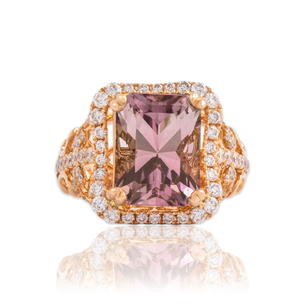 Estate 18k Rose Gold 5.66ct Pink Tourmaline .92cttw Diamond Cocktail Ring 6.50