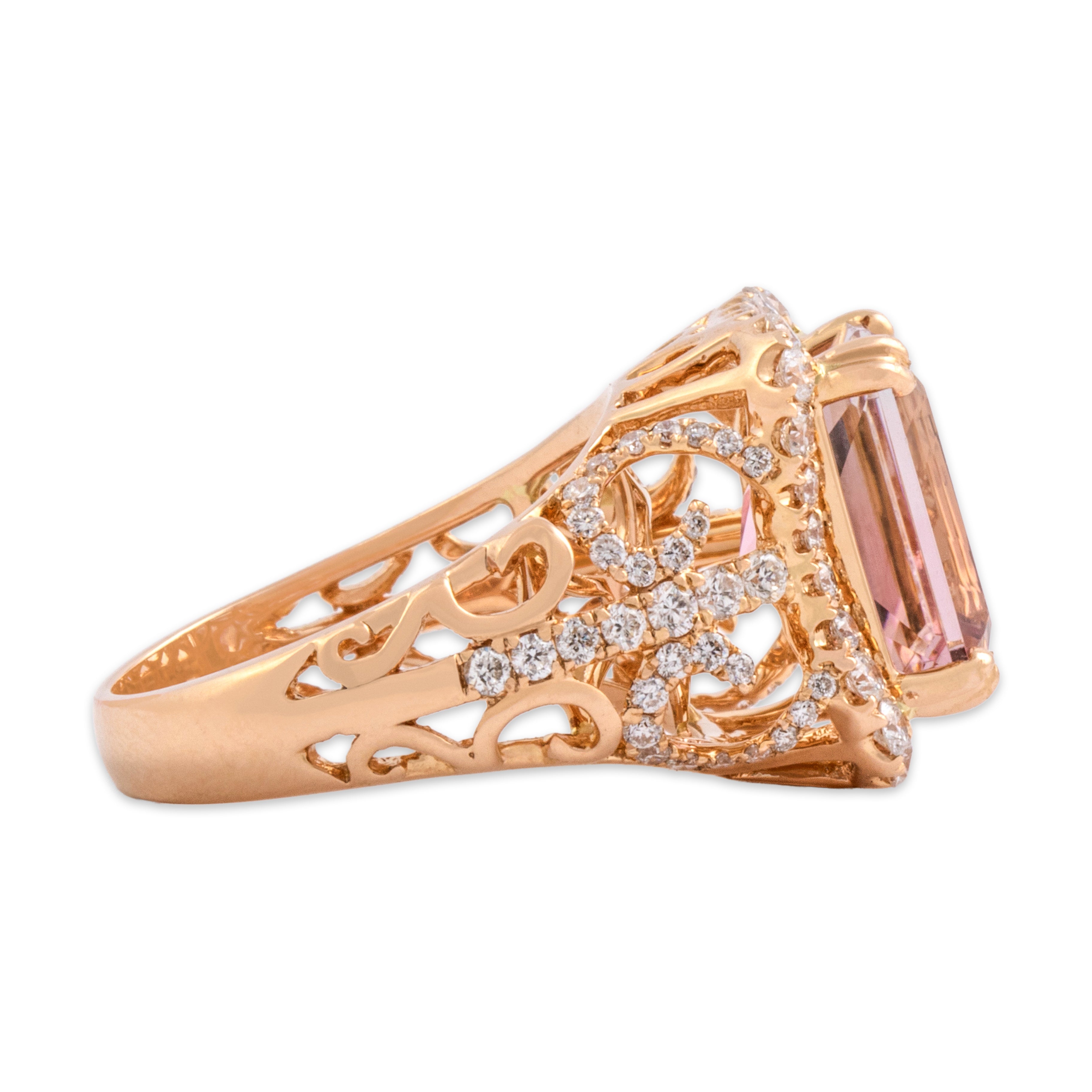 Estate 18k Rose Gold [Custom Carat] Striking Ornate Open Shoulder Cocktail Ring - Side view