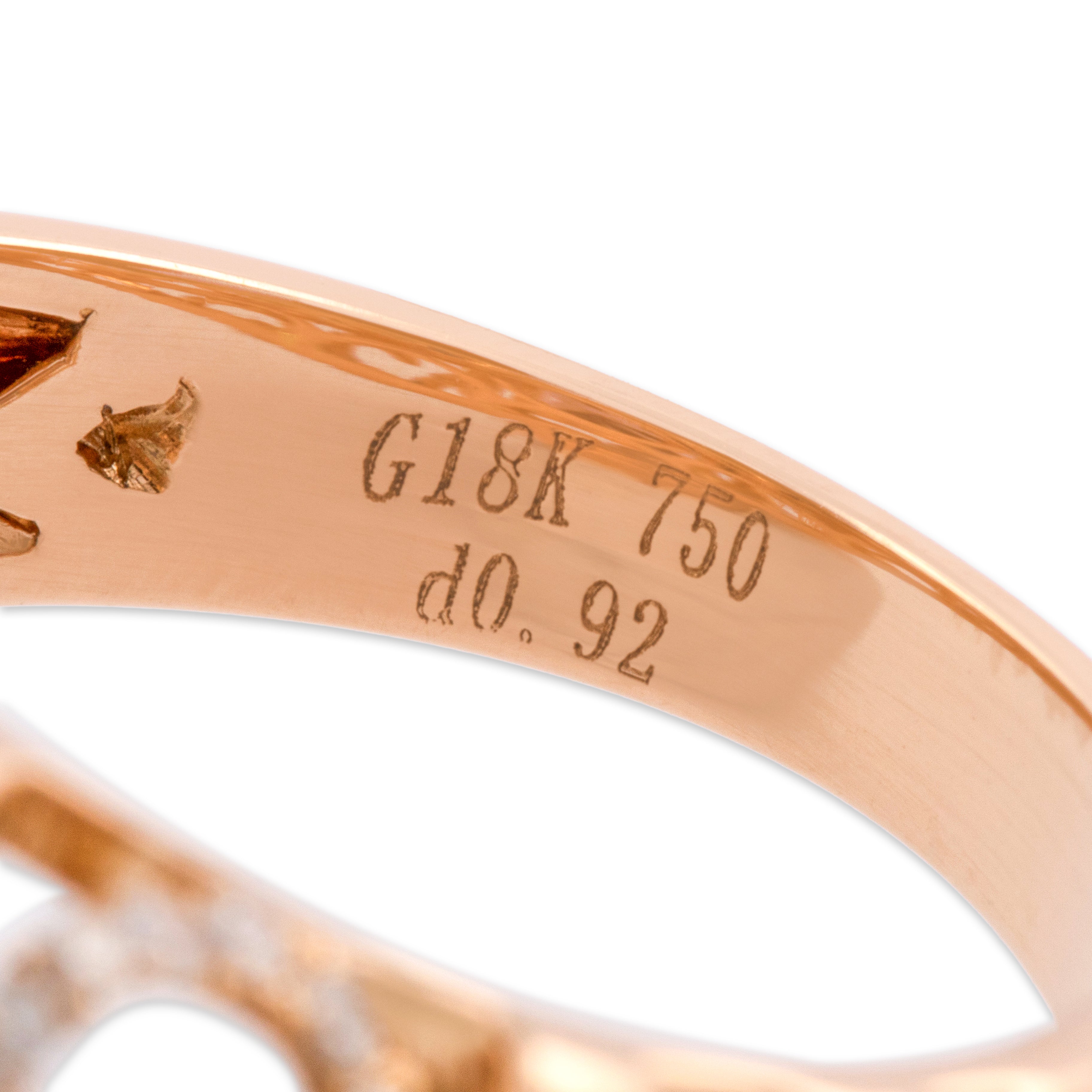 Estate 18k Rose Gold [Custom Carat] Striking Ornate Open Shoulder Cocktail Ring - Hallmark view