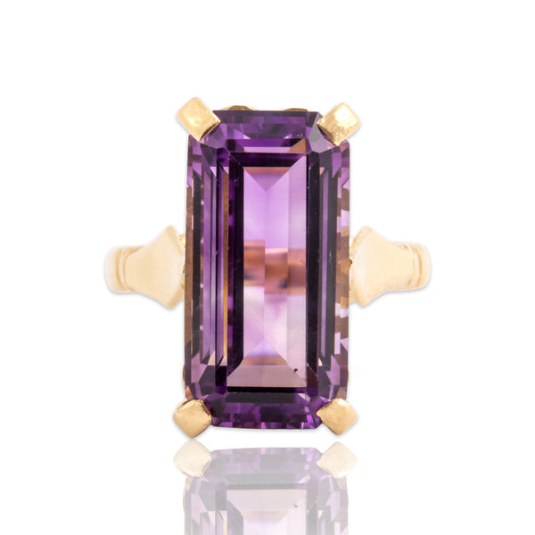 Vintage 14k Yellow Gold 7.4ct Amethyst Bold Recangular Cocktail Ring 6.25