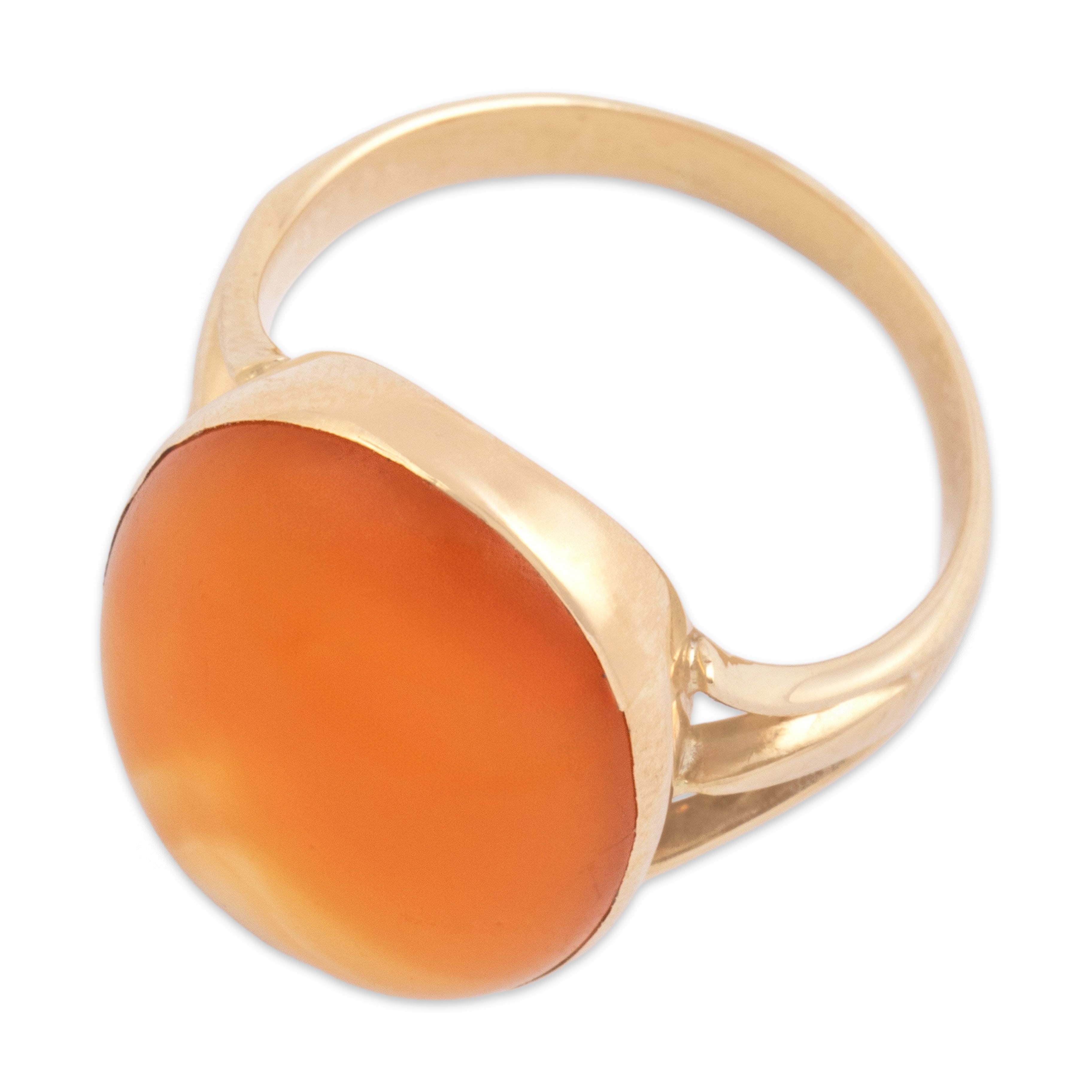 Antique Victorian 10k Yellow Gold 10.75ct Orange Agate Bold Bright Cabochon Ring - Overall view