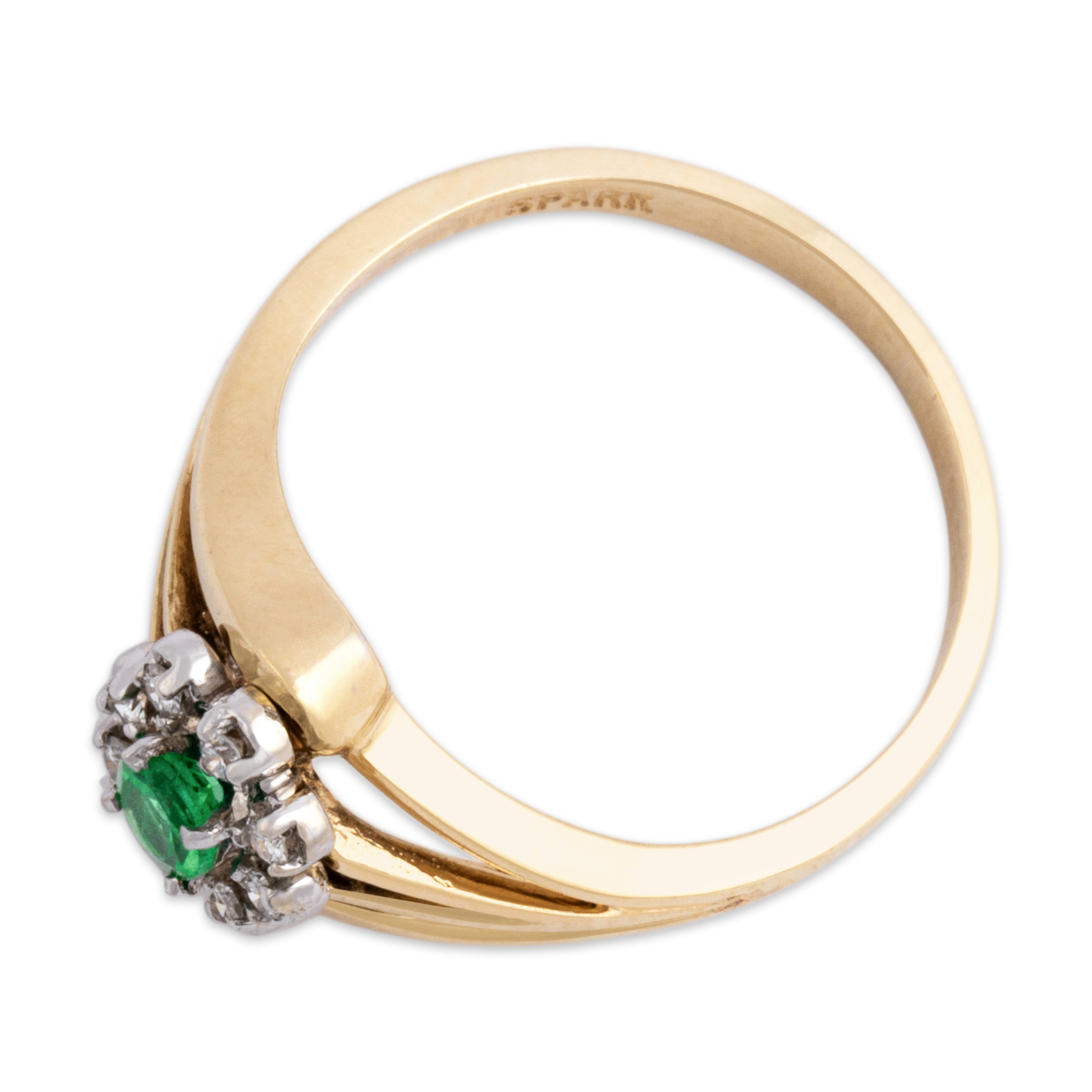 Vintage 14k Yellow Gold Emerald Diamond Pretty Open Shoulder Ring - Overall view