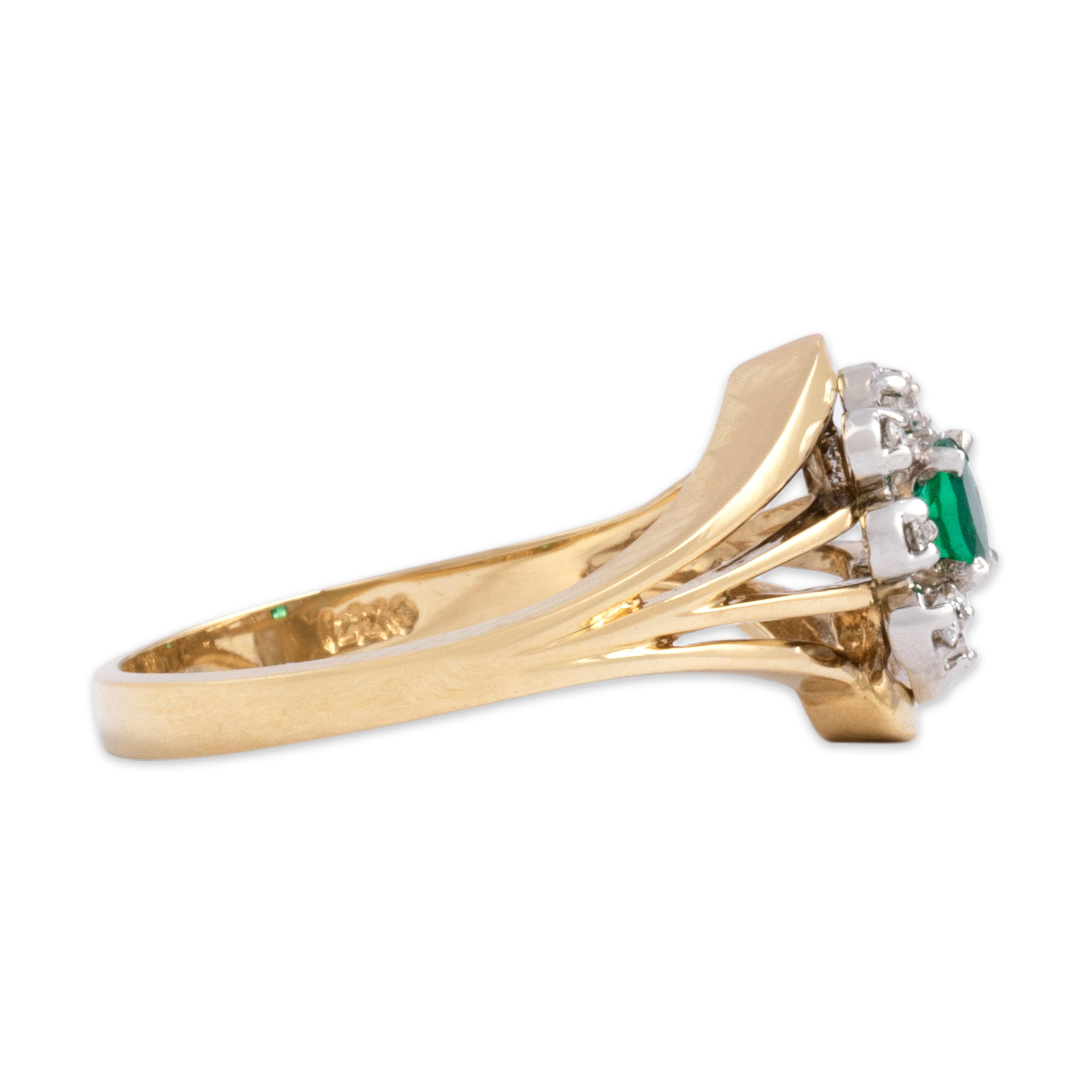 Vintage 14k Yellow Gold Emerald Diamond Pretty Open Shoulder Ring - Side view
