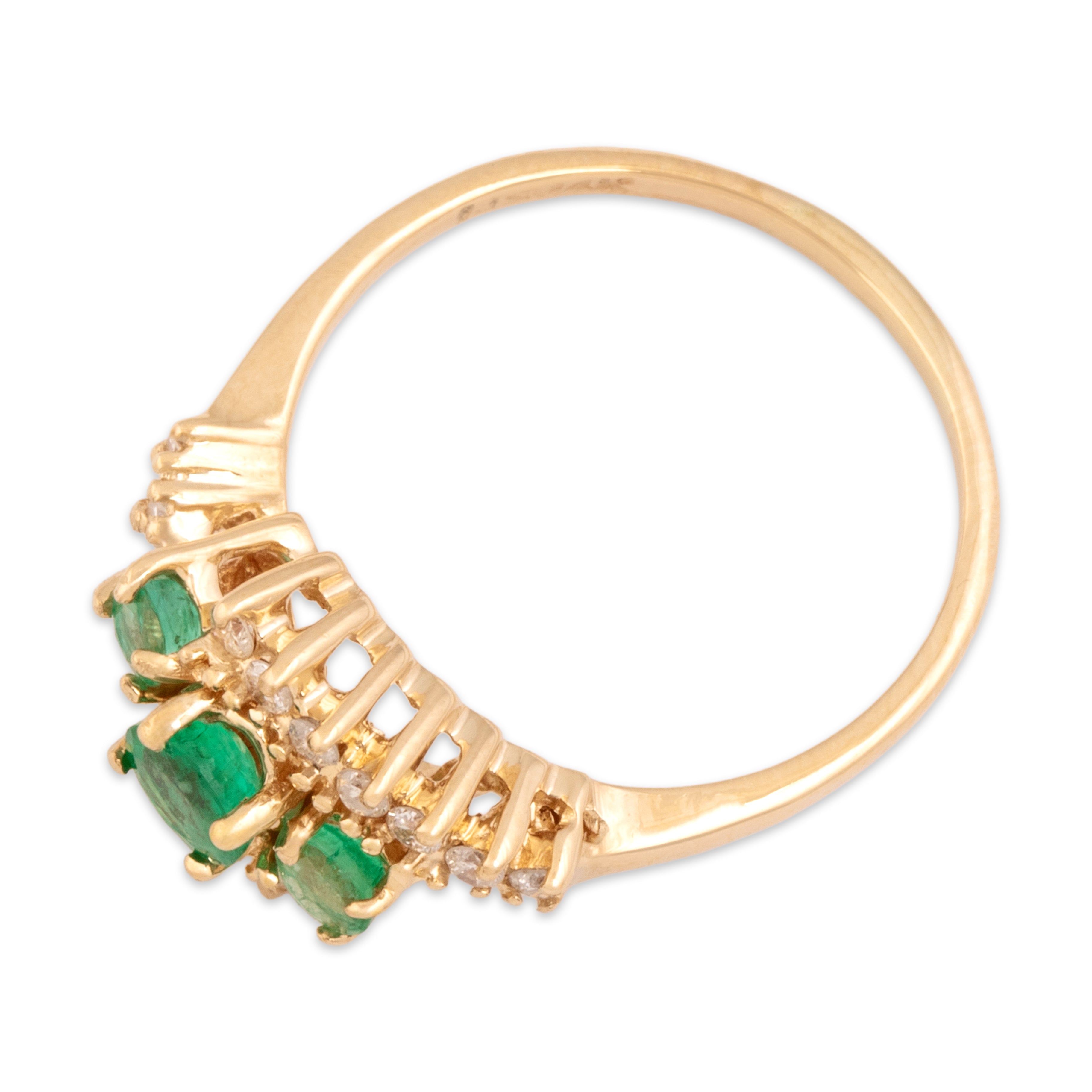 Vintage 14k Yellow Gold Emerald Diamond Bright Trio Bypass Ring - Overall view